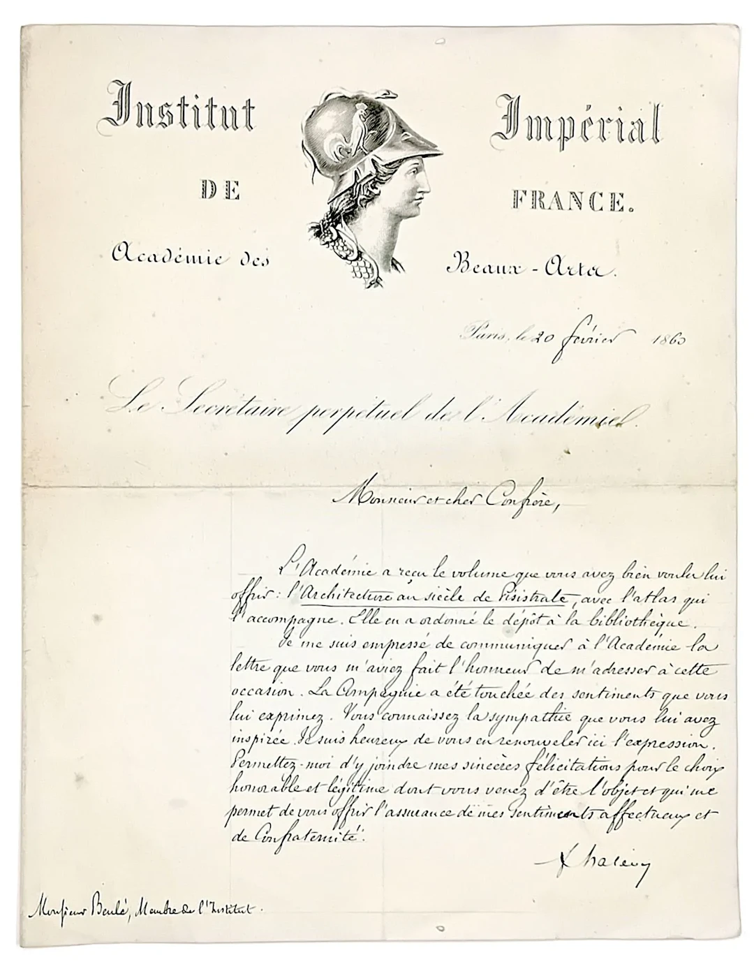 Fromental HALÉVY, Composer. Letter signed as Perpetual Secre - Lot 578