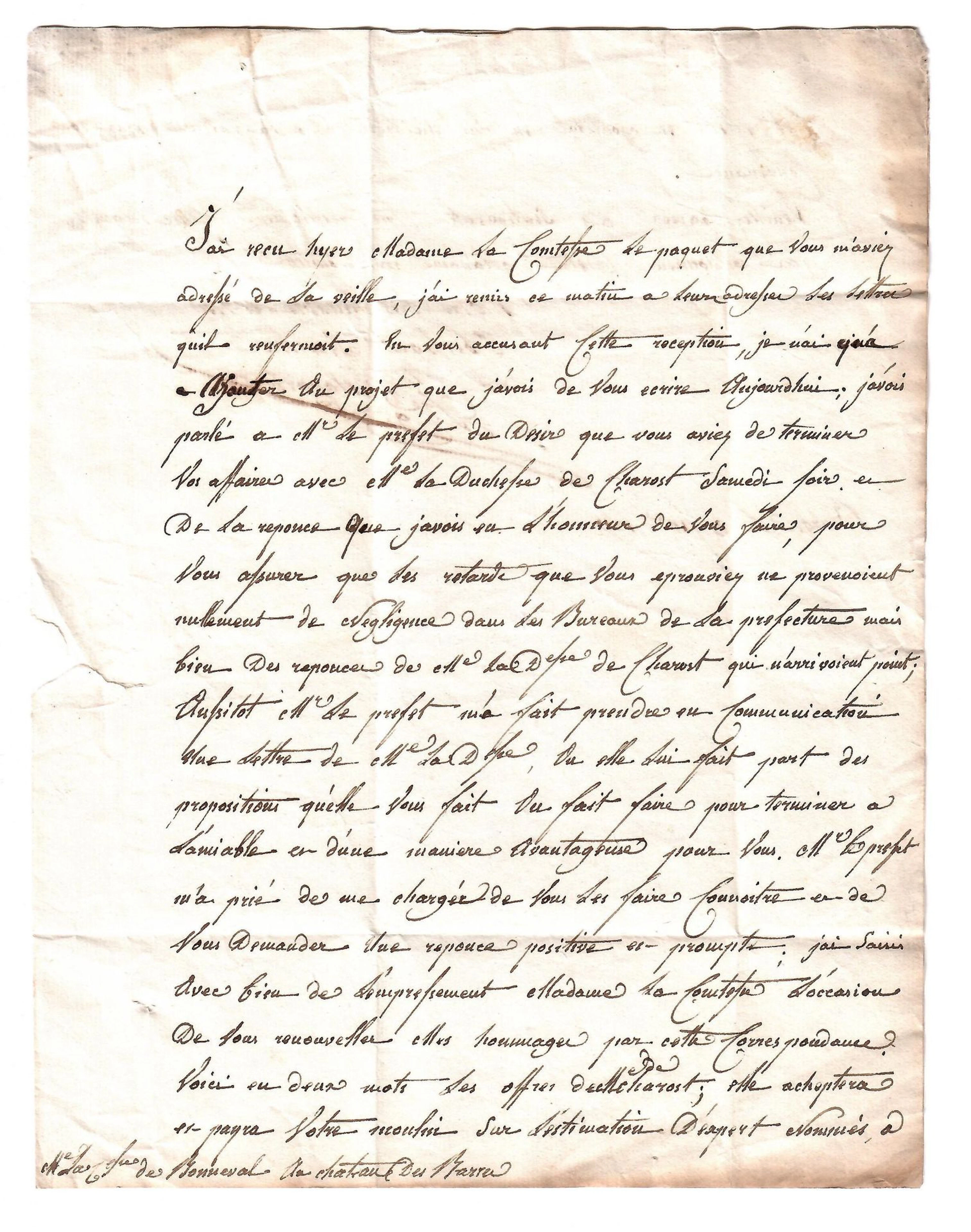 CHER. CHÂTEAU DES BARRES. Letter signed by the Count de la P - Lot 419