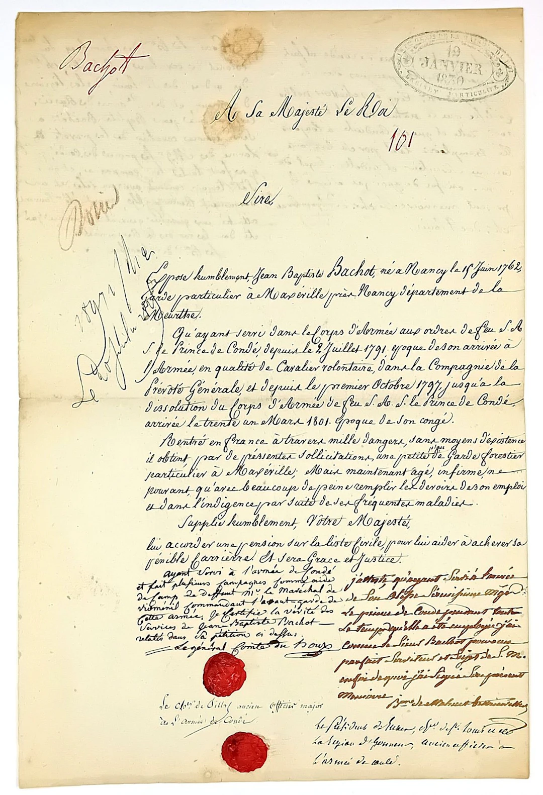 ARMÉE DE CONDÉ - Letter to the King offering the services of - Lot 470