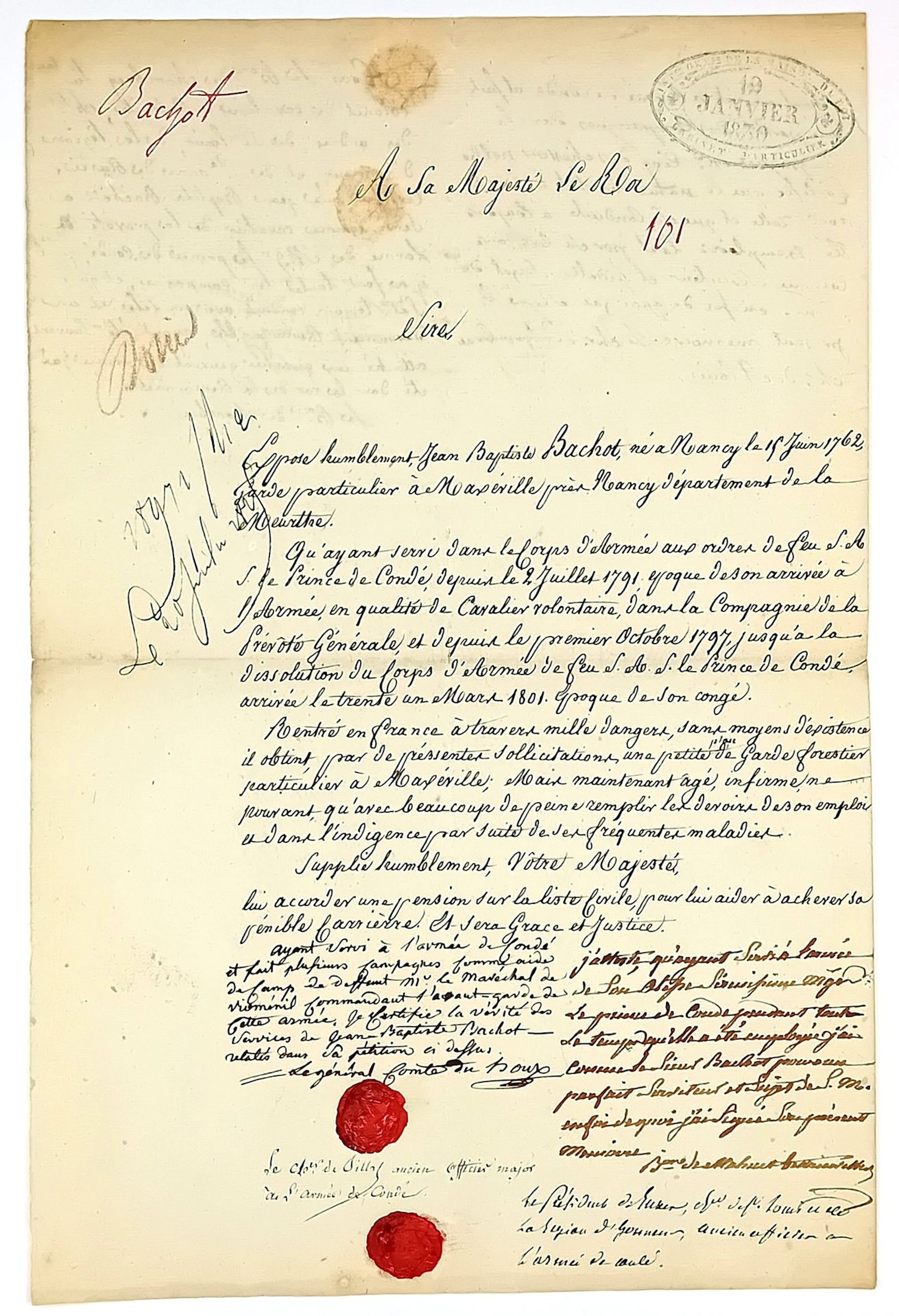 ARMÉE DE CONDÉ - Letter to the King offering the services of - Lot 470