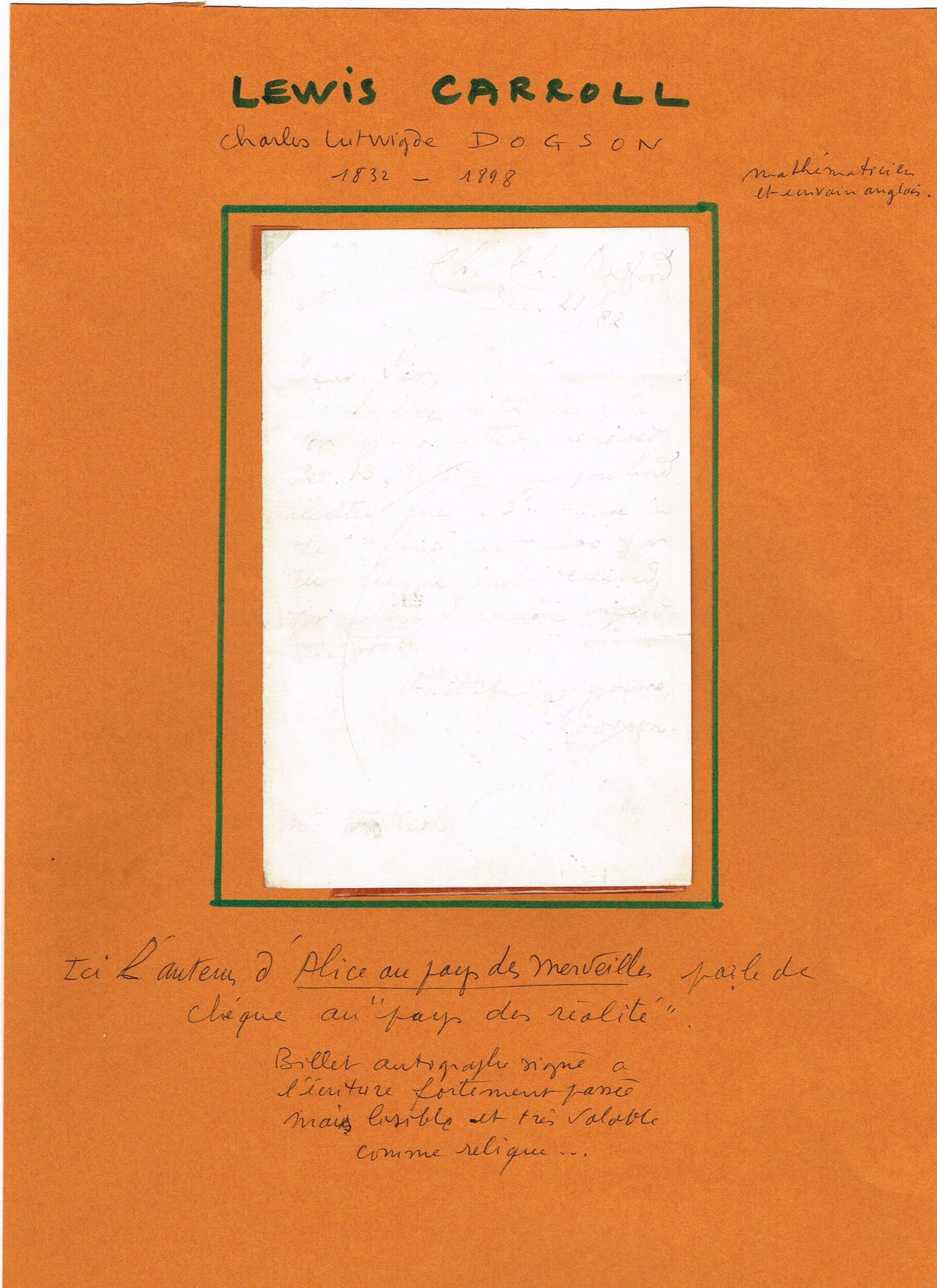 Lewis CARROLL (Charles Lutwidge Dodgson dit, 1832-1898, nove - Lot 73