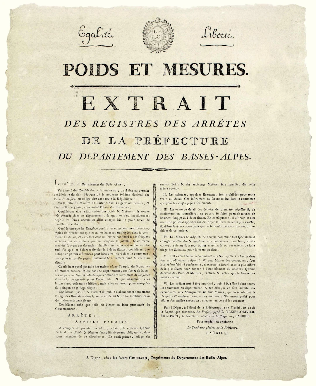 HAUTES-PROVENCE ALPS. “WEIGHTS AND MEASURES.” (title). “Exce - Lot 329