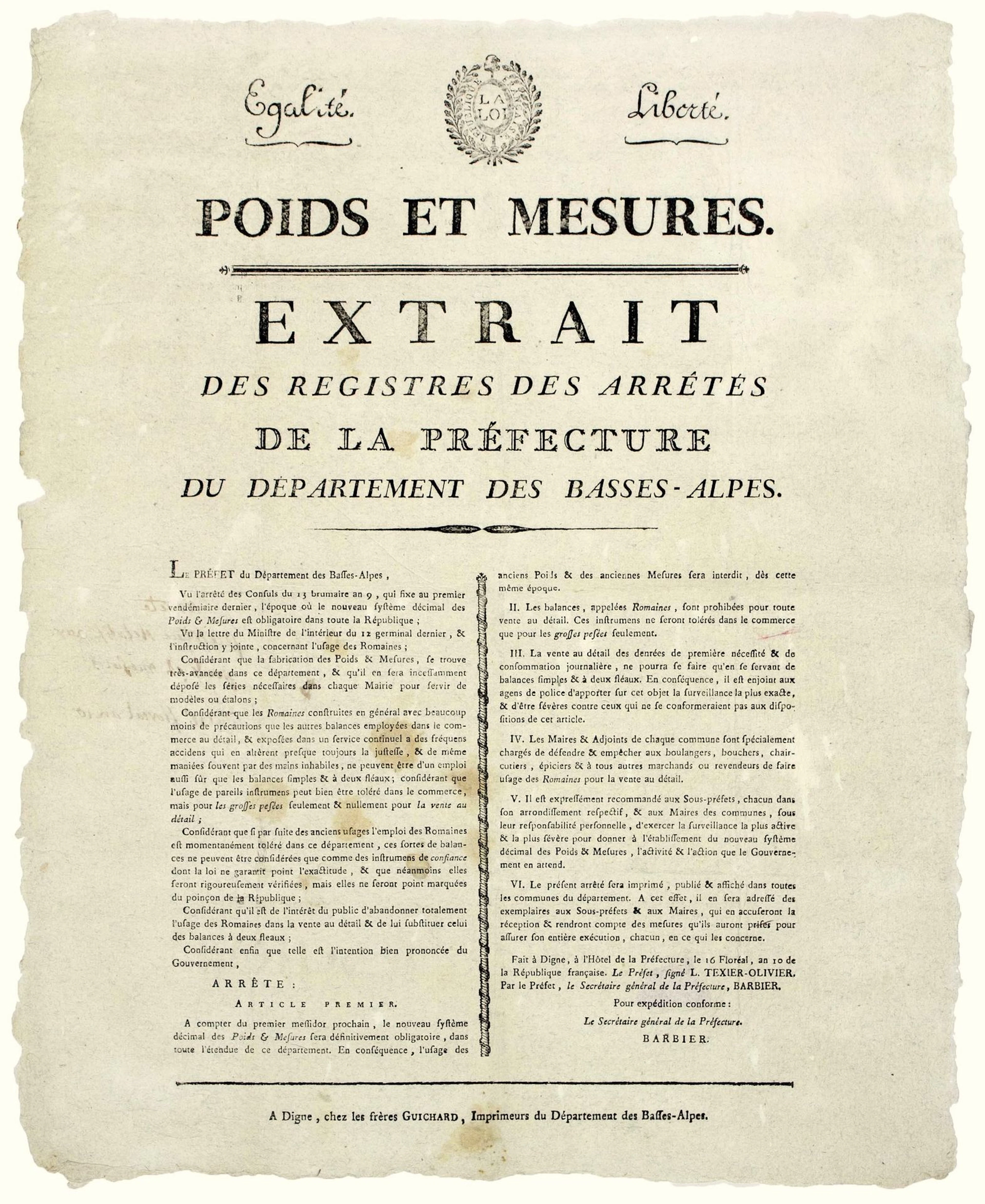HAUTES-PROVENCE ALPS. “WEIGHTS AND MEASURES.” (title). “Exce - Lot 329