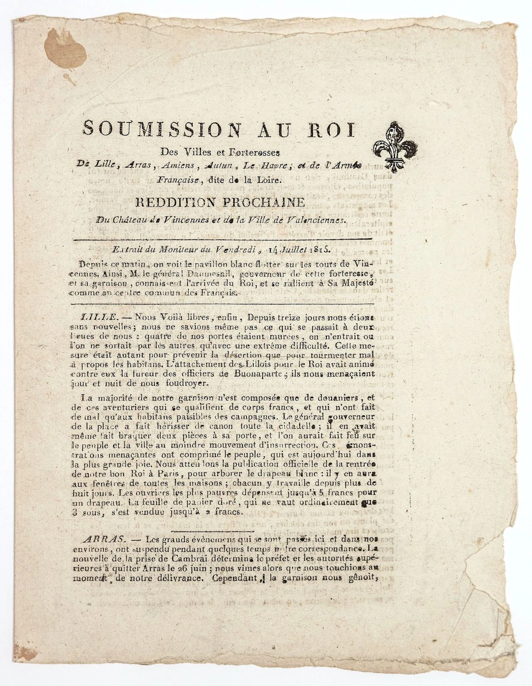 SECOND RESTORATION. "SUBMISSION TO THE KING of the Cities an - Lot 412