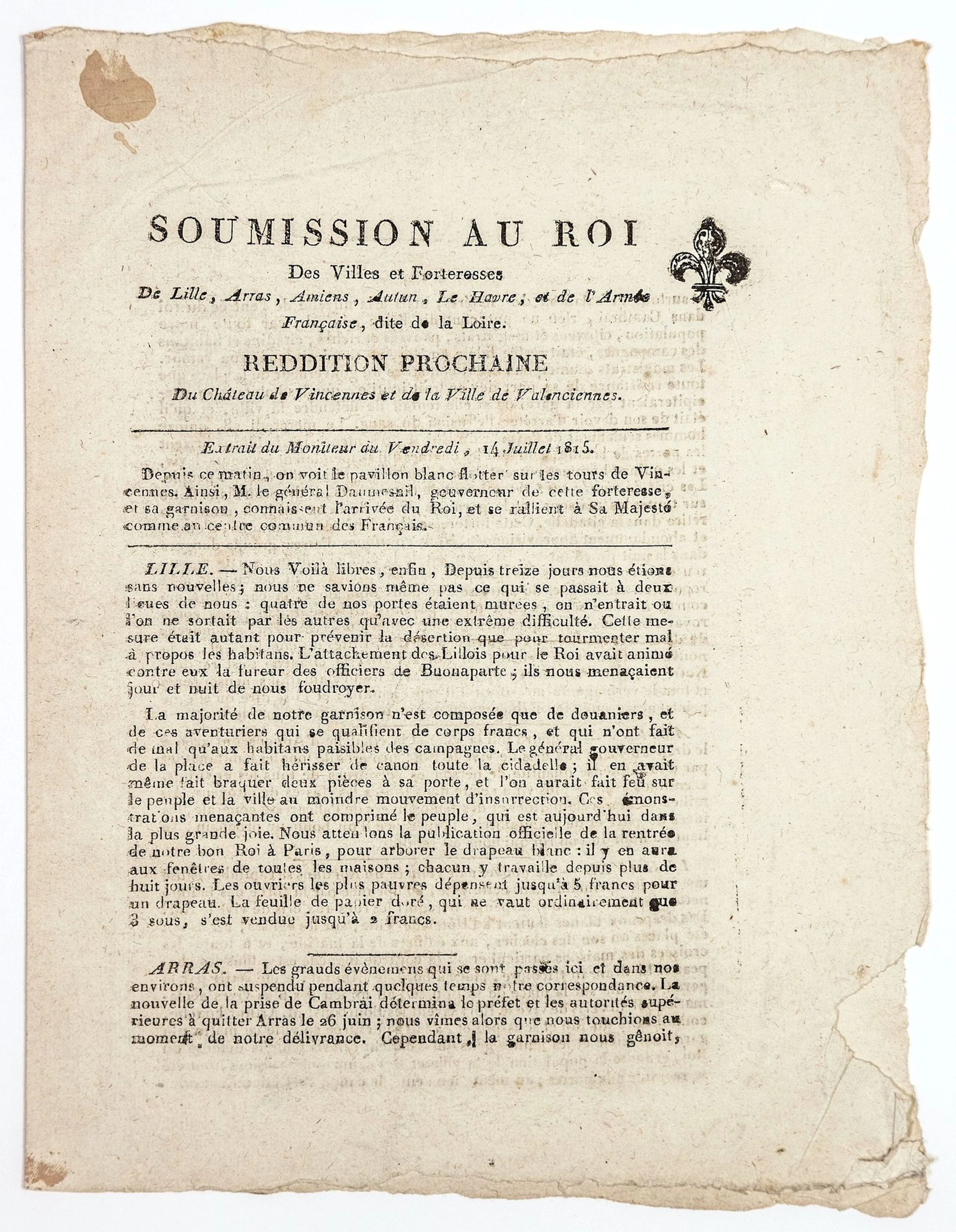 SECOND RESTORATION. "SUBMISSION TO THE KING of the Cities an - Lot 412