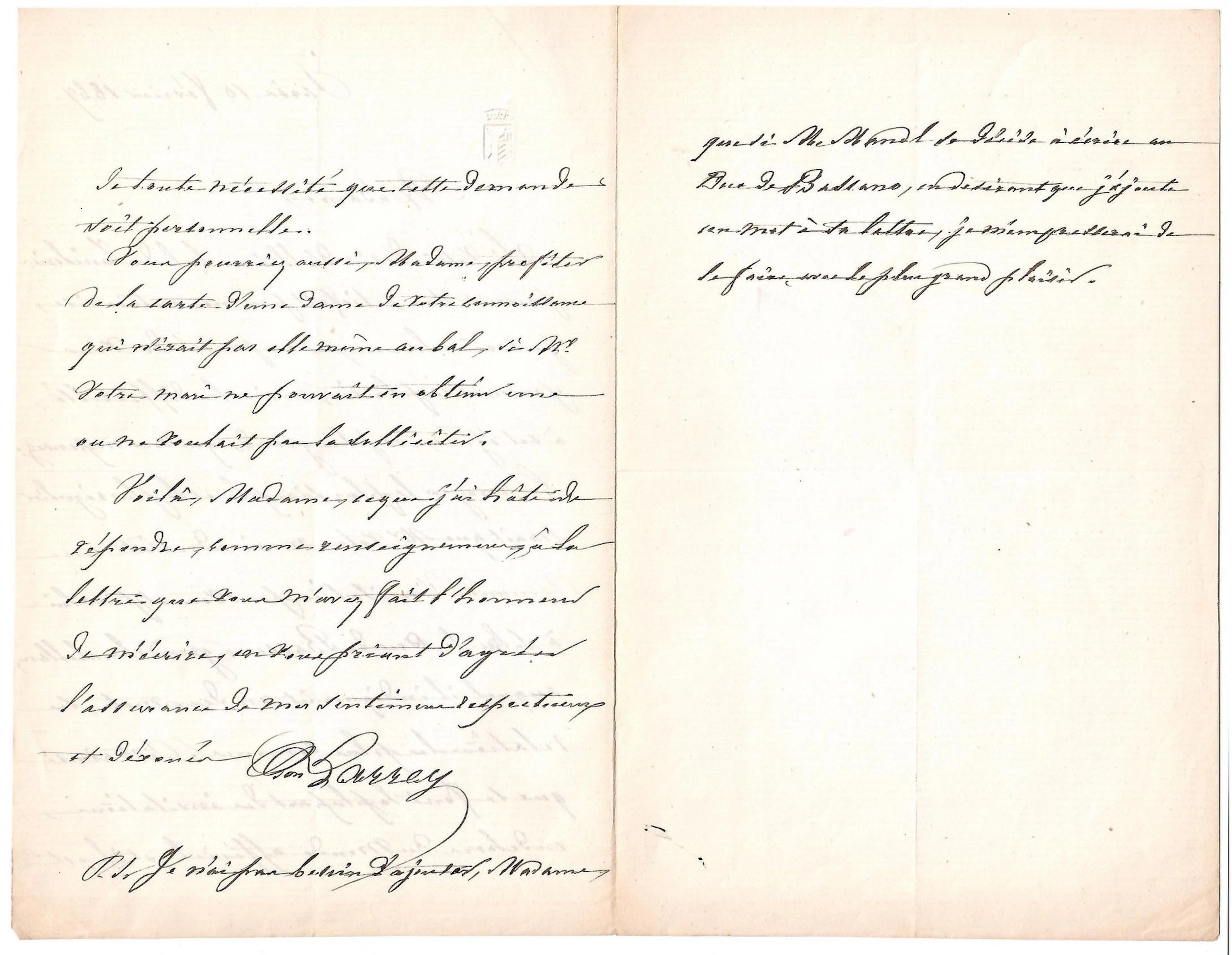LARREY (Félix-Hippolyte, Baron) Surgeon to NAPOLEON III—Chie - Lot 609