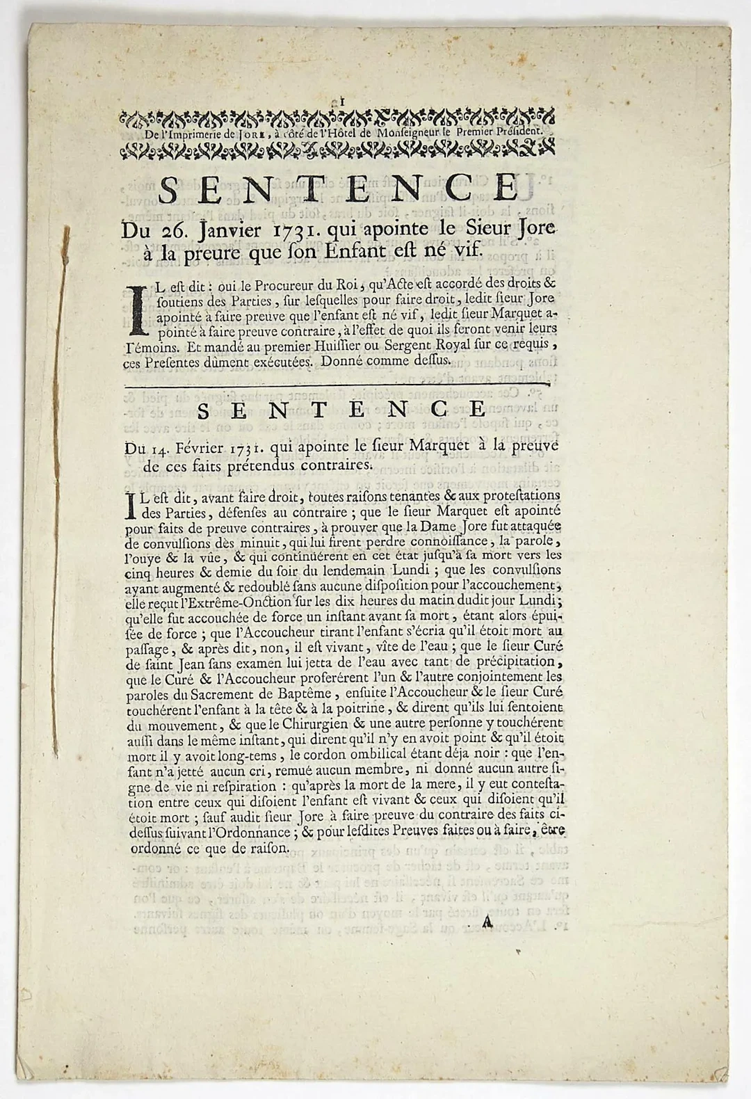 ROUEN (Seine-Maritime). PARIS. Court record from 1731 concer - Lot 58