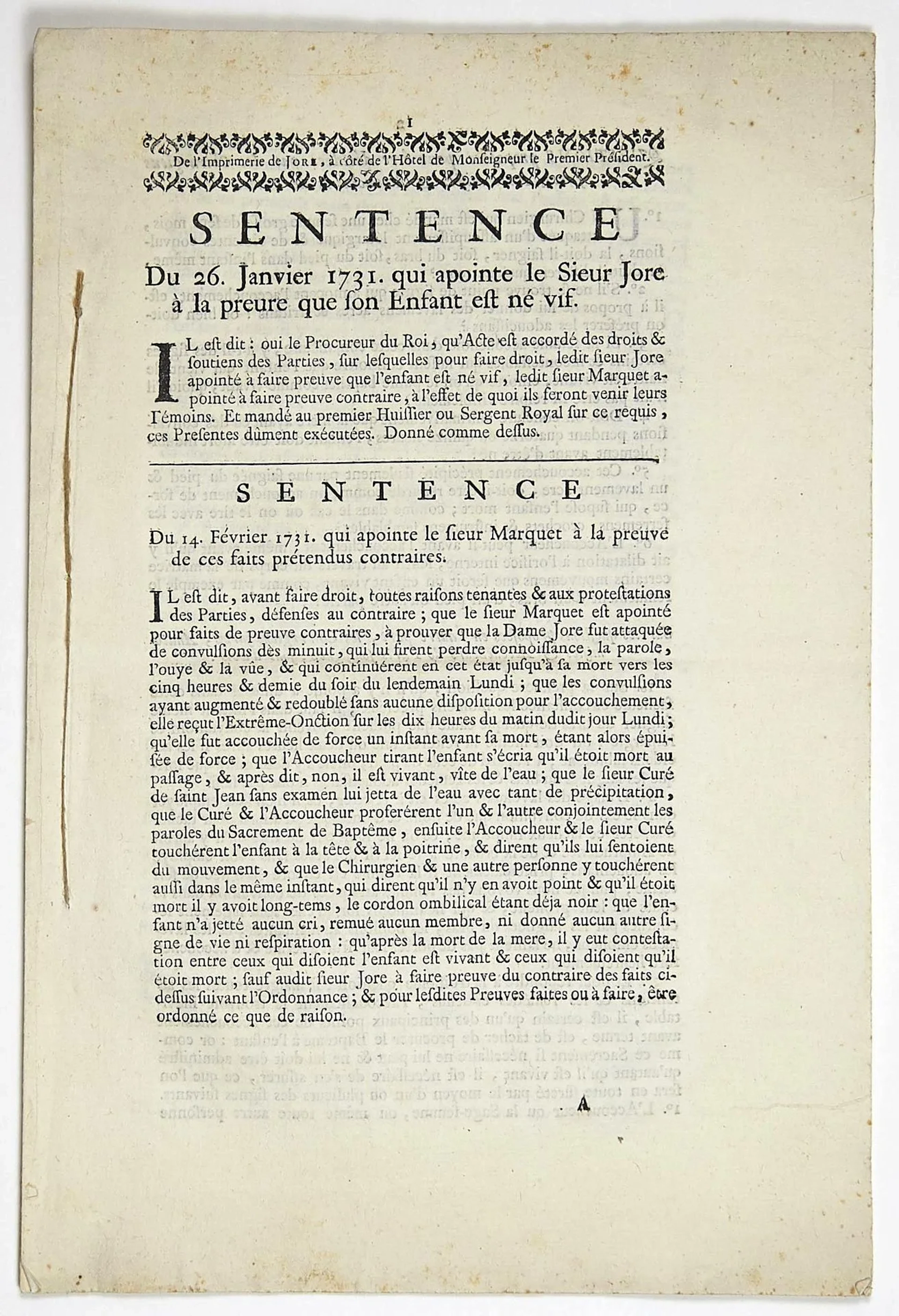 ROUEN (Seine-Maritime). PARIS. Court record from 1731 concer - Lot 58