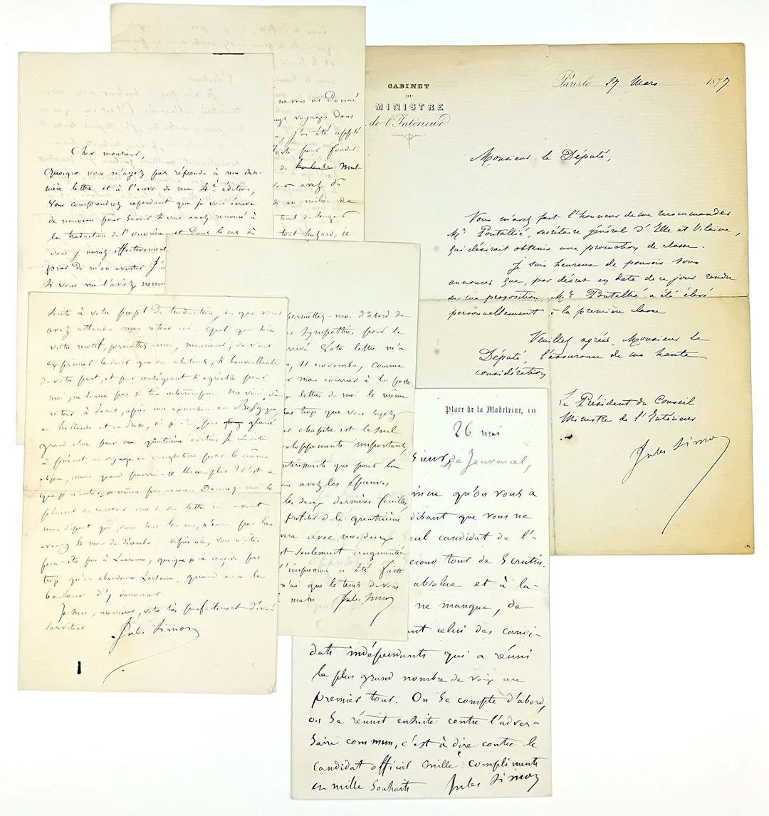 Jules SIMON. 6 Letters (5 autograph letters, 1 signed letter - Lot 591