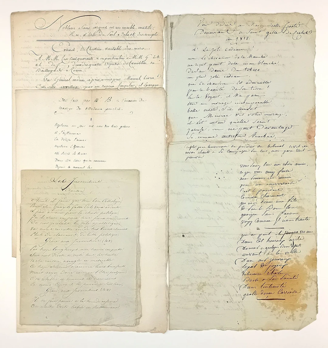 ODES AND SONGS. 5 Documents: 1) Handwritten notebook of ligh - Lot 389