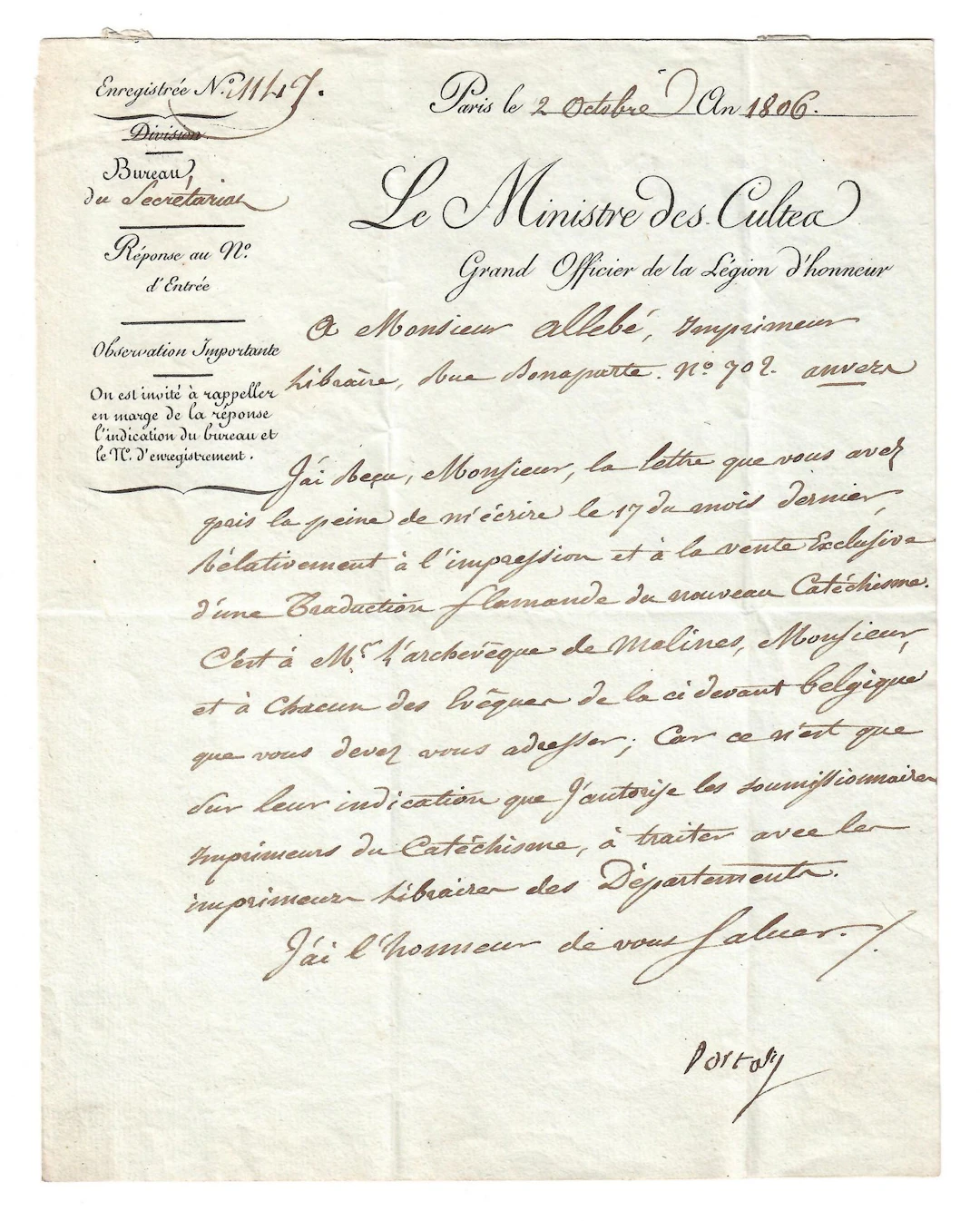 PORTALIS (Jean-Etienne-Marie) Representative of the Seine in - Lot 363