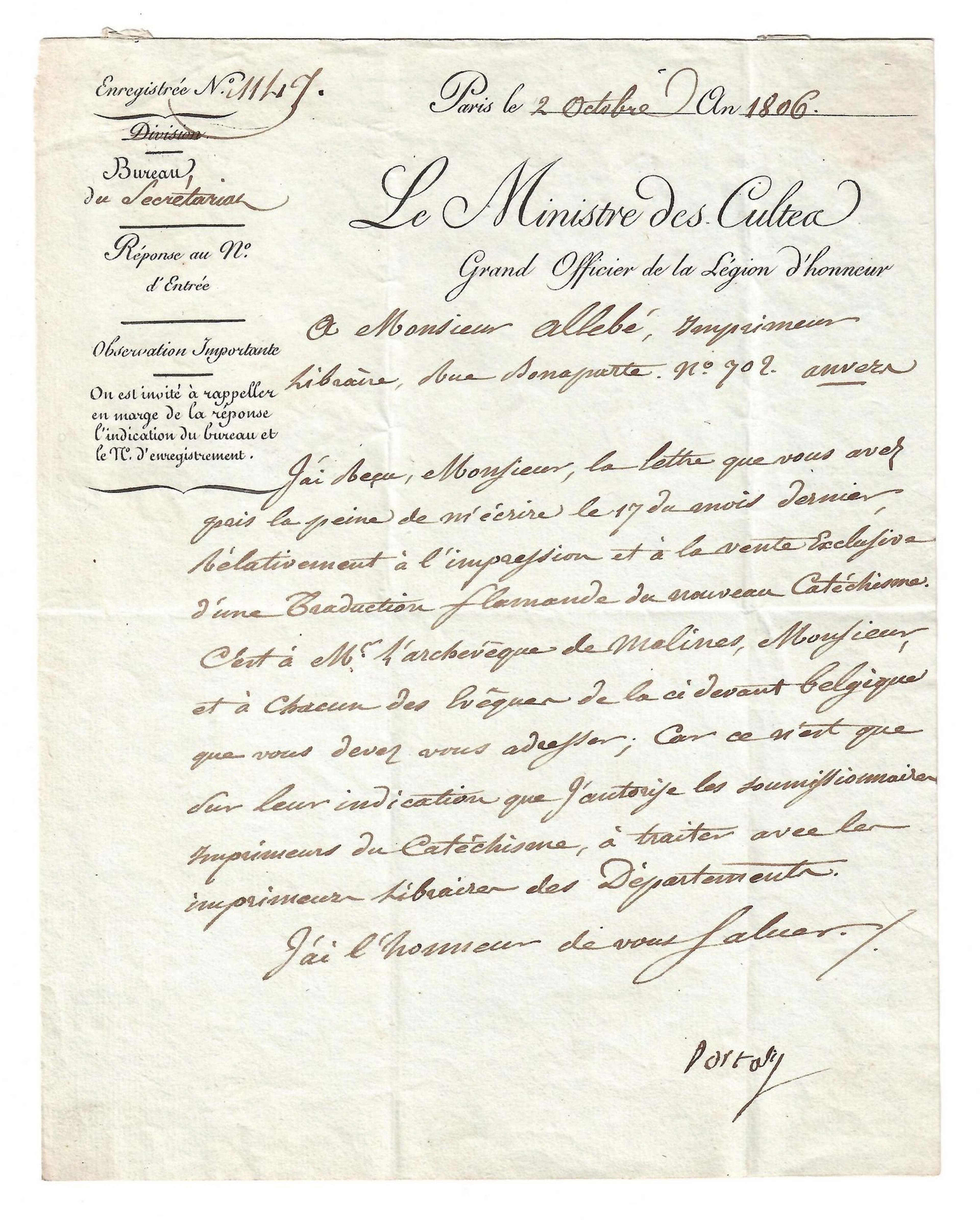 PORTALIS (Jean-Etienne-Marie) Representative of the Seine in - Lot 363