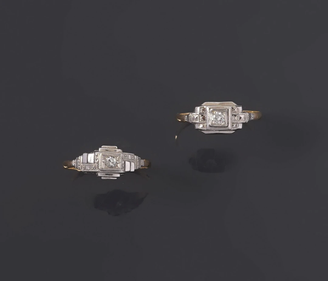 Two Art Deco-style rings in 18k yellow gold (750 parts per t - Lot 271