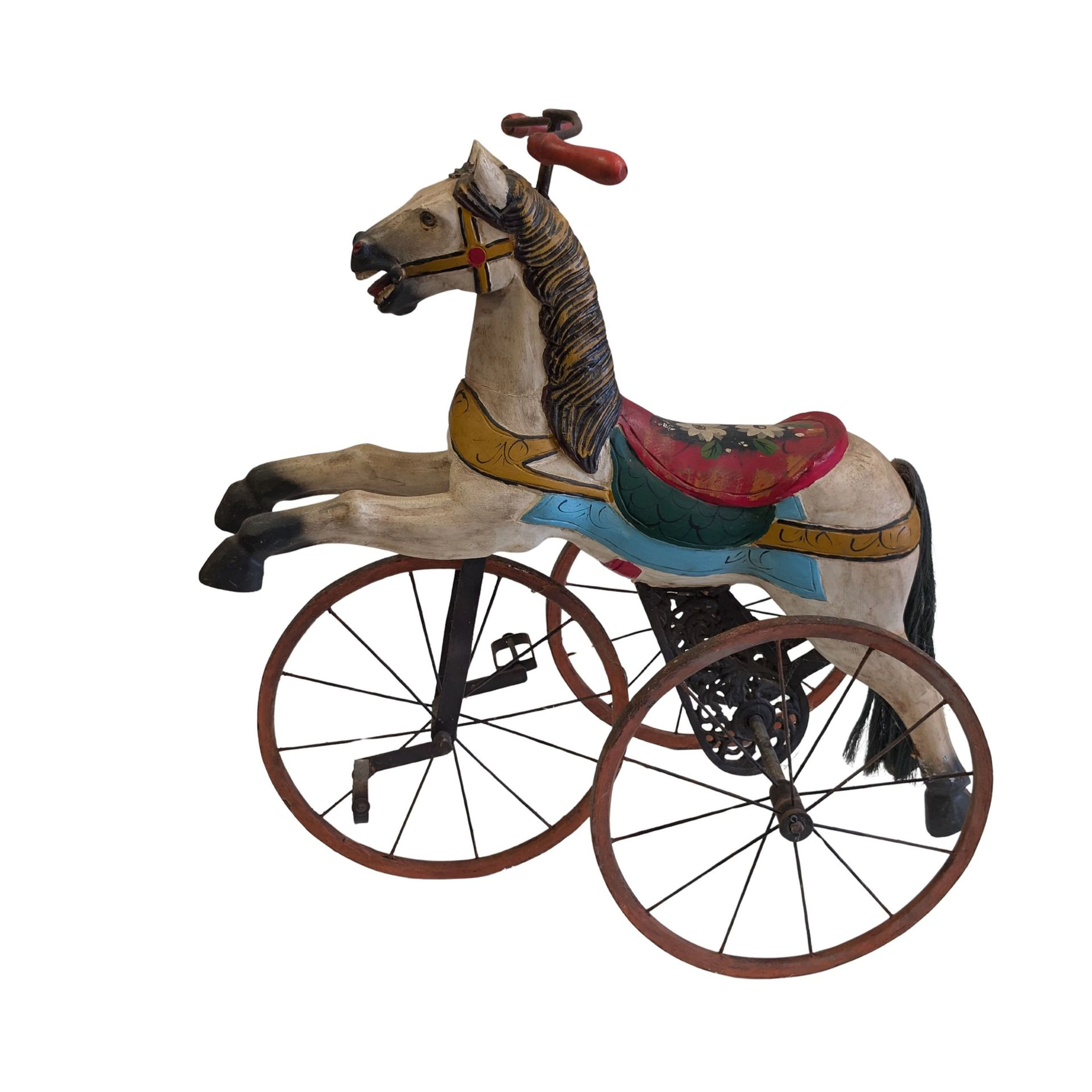 Metal and lacquered wood tricycle featuring a horse - Lot 68