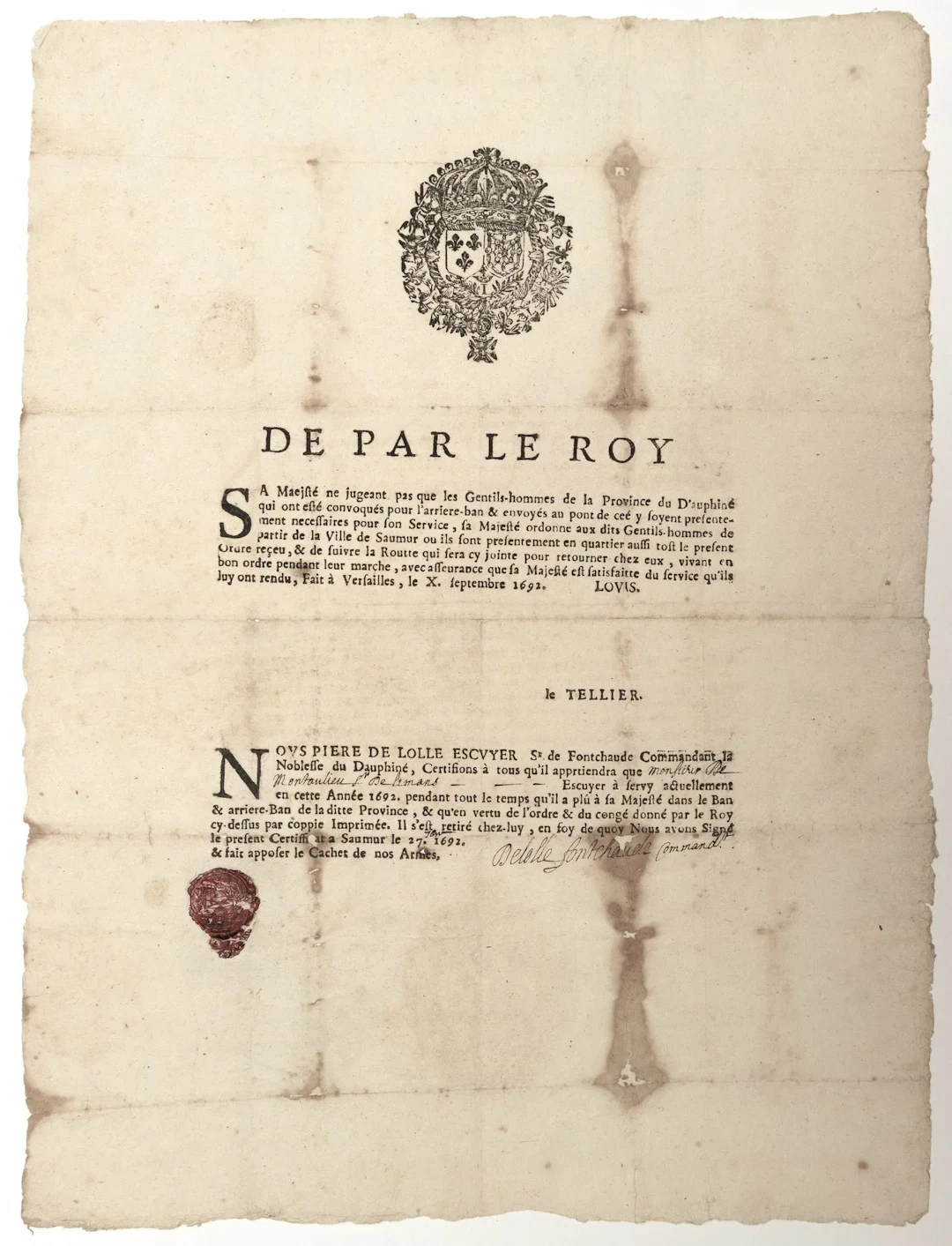 MAINE-ET-LOIRE. 1692. Summons of the NOBILITY OF THE DAUPHIN - Lot 32