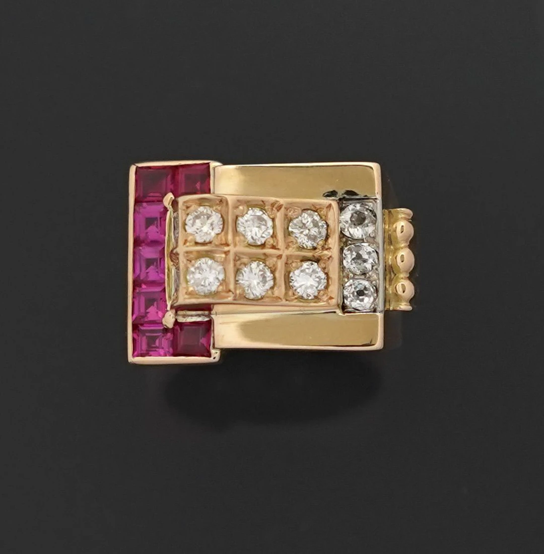 Tank - Rétro style ring in 18k 750 thousandths yellow gold f - Lot 170