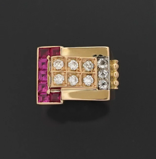 Tank - Rétro style ring in 18k 750 thousandths yellow gold f - Lot 170