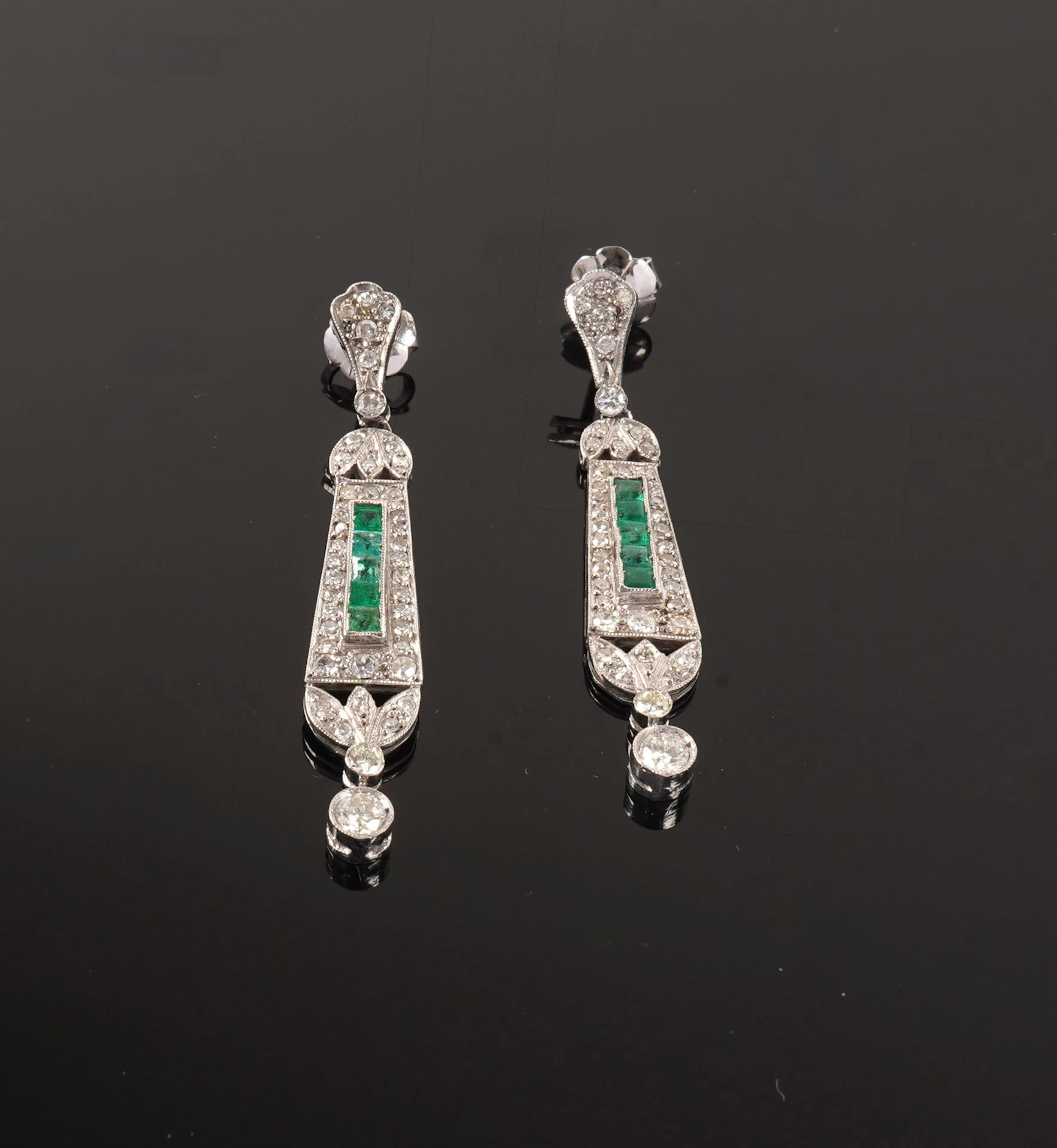 Pair of Art Deco-style earrings in 850 platinum with geometr - Lot 341