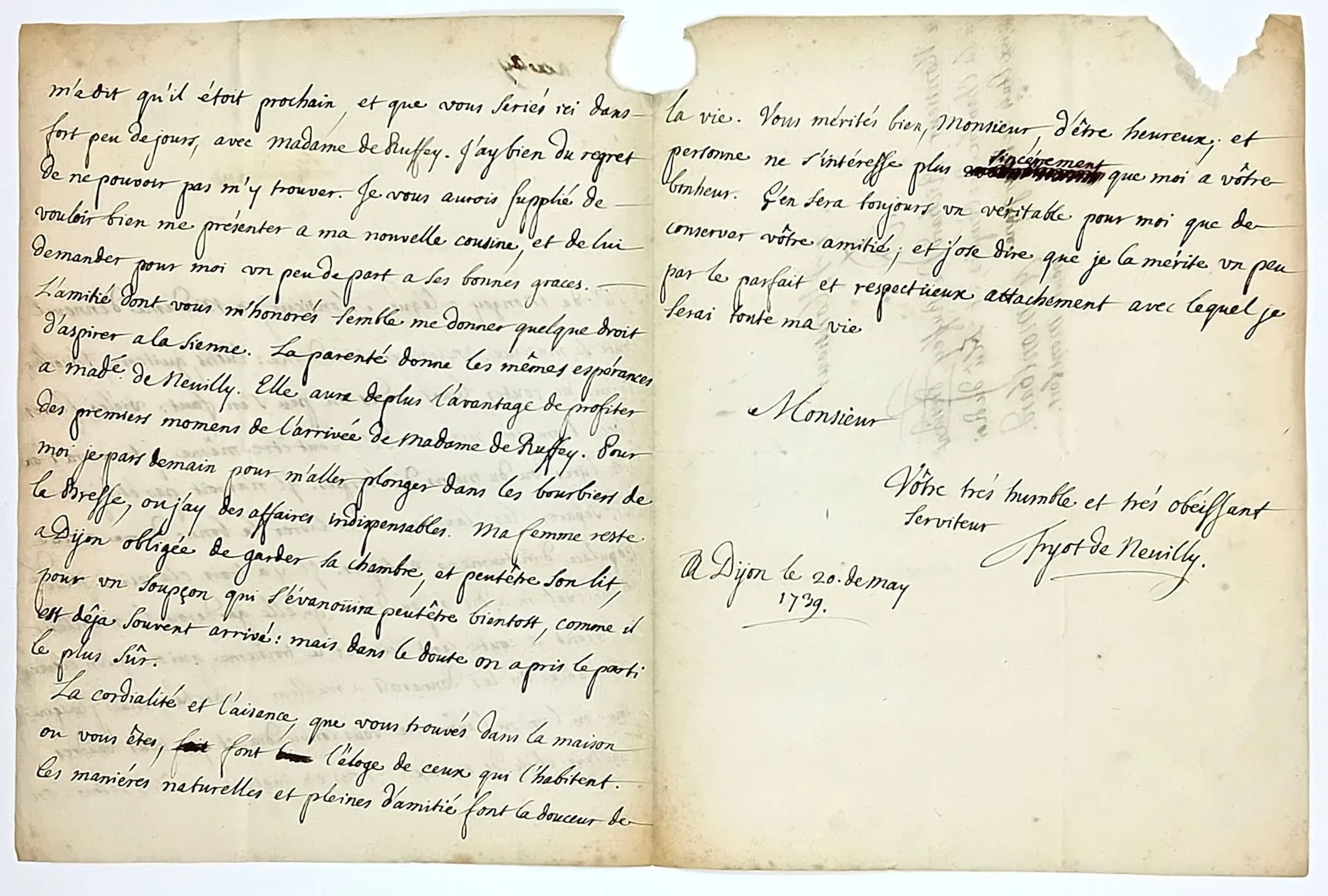 CÔTE-D'OR. MUSIC. Autograph letter signed Jacques Philippe d - Lot 119