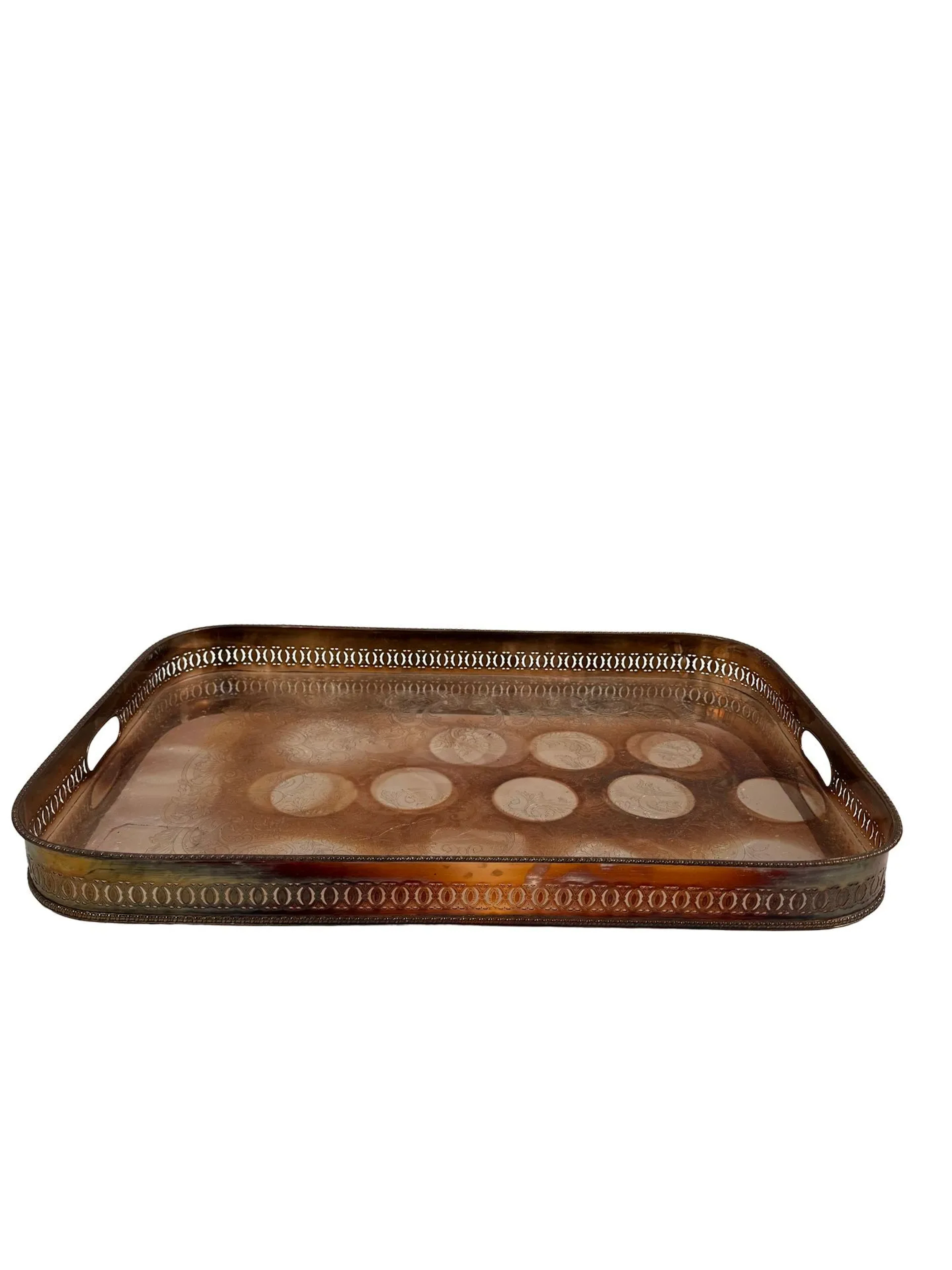 Large silver-plated, engraved metal tray - Lot 82