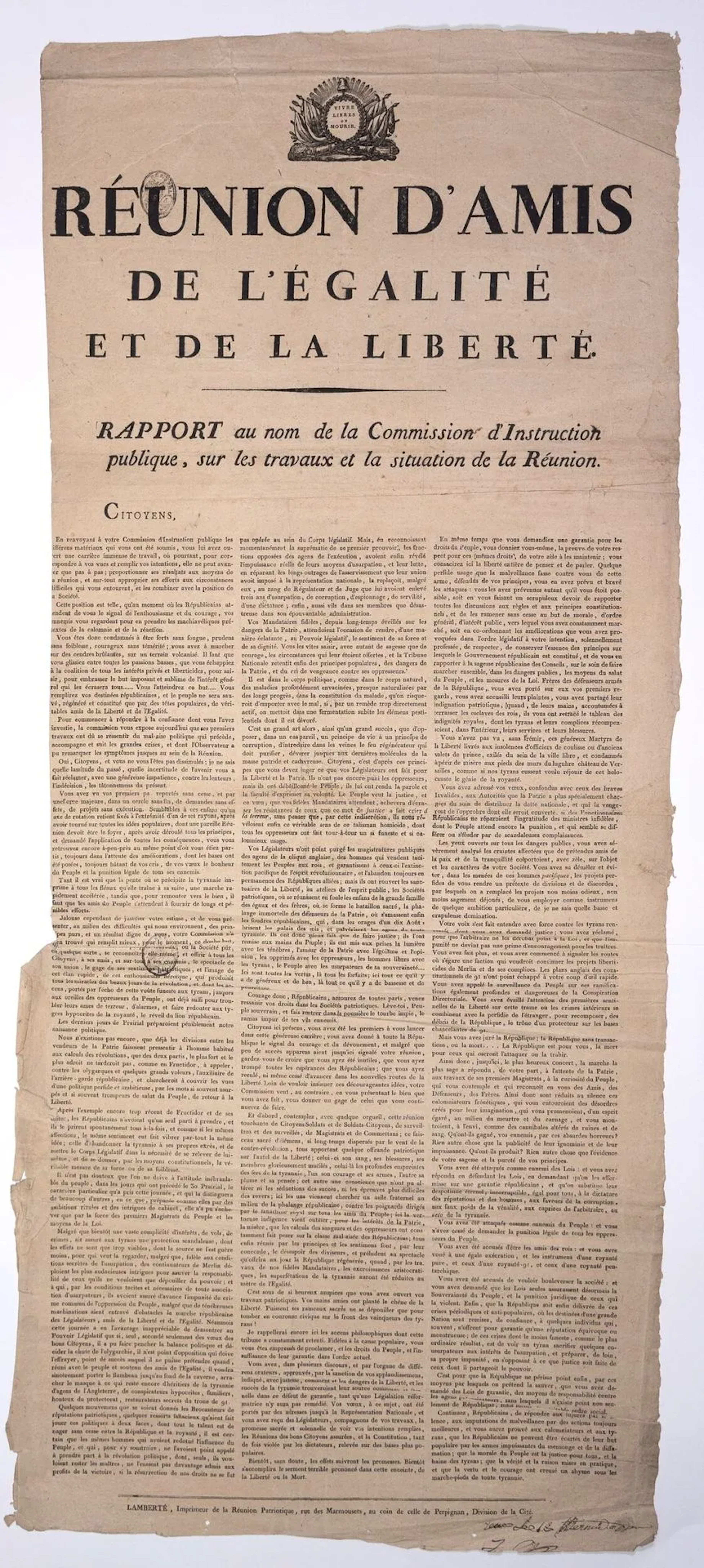 PARIS. DIRECTORY. "Réunion d'Amis de l'Égalité et de la Libe - Lot 453