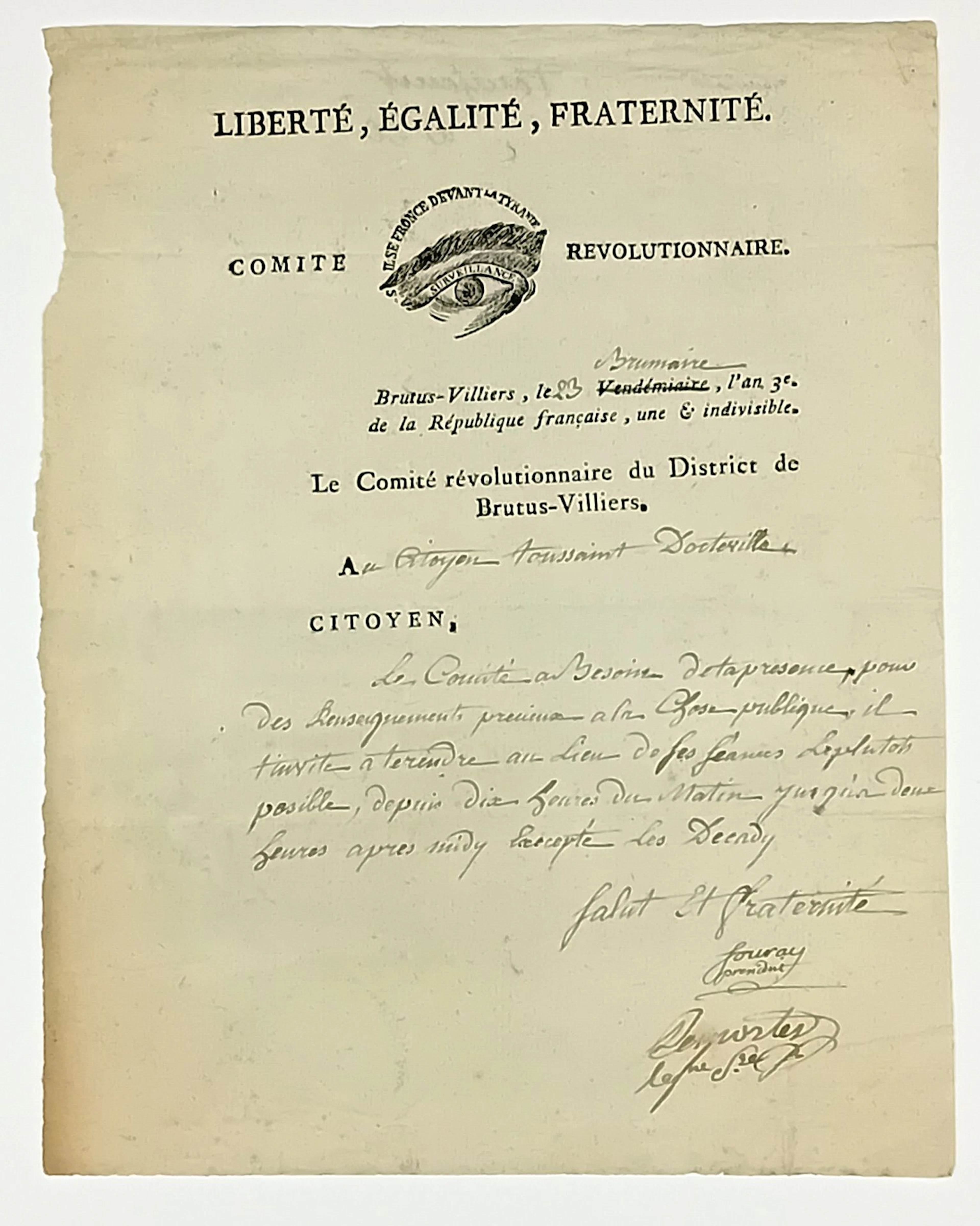 MONTIVILLIERS (SEINE-MARITIME) has for Revolutionary Name BR - Lot 231