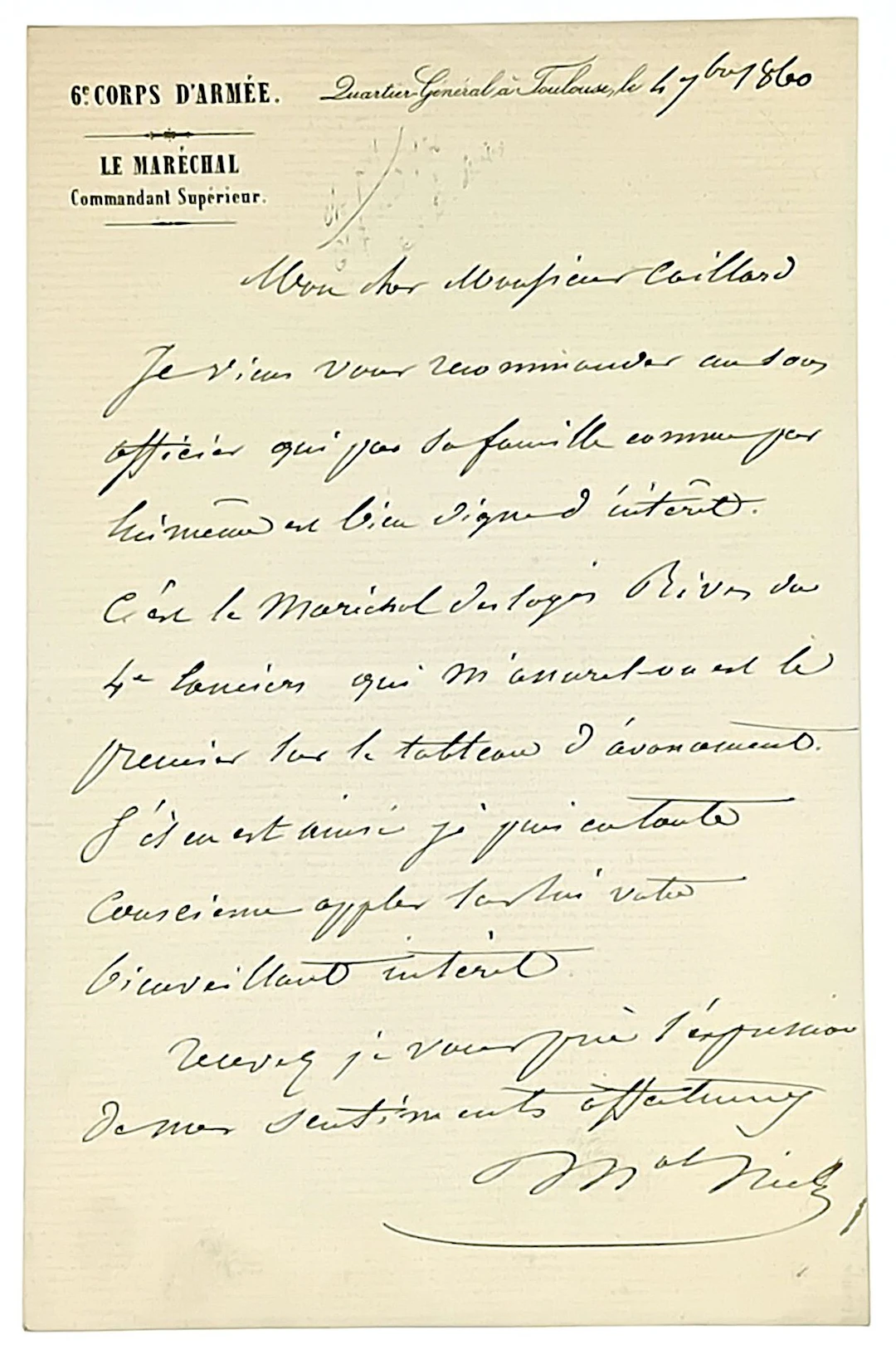 Marshal NIEL Adolphe (1802-1869) Marshal of France. Letter A - Lot 585