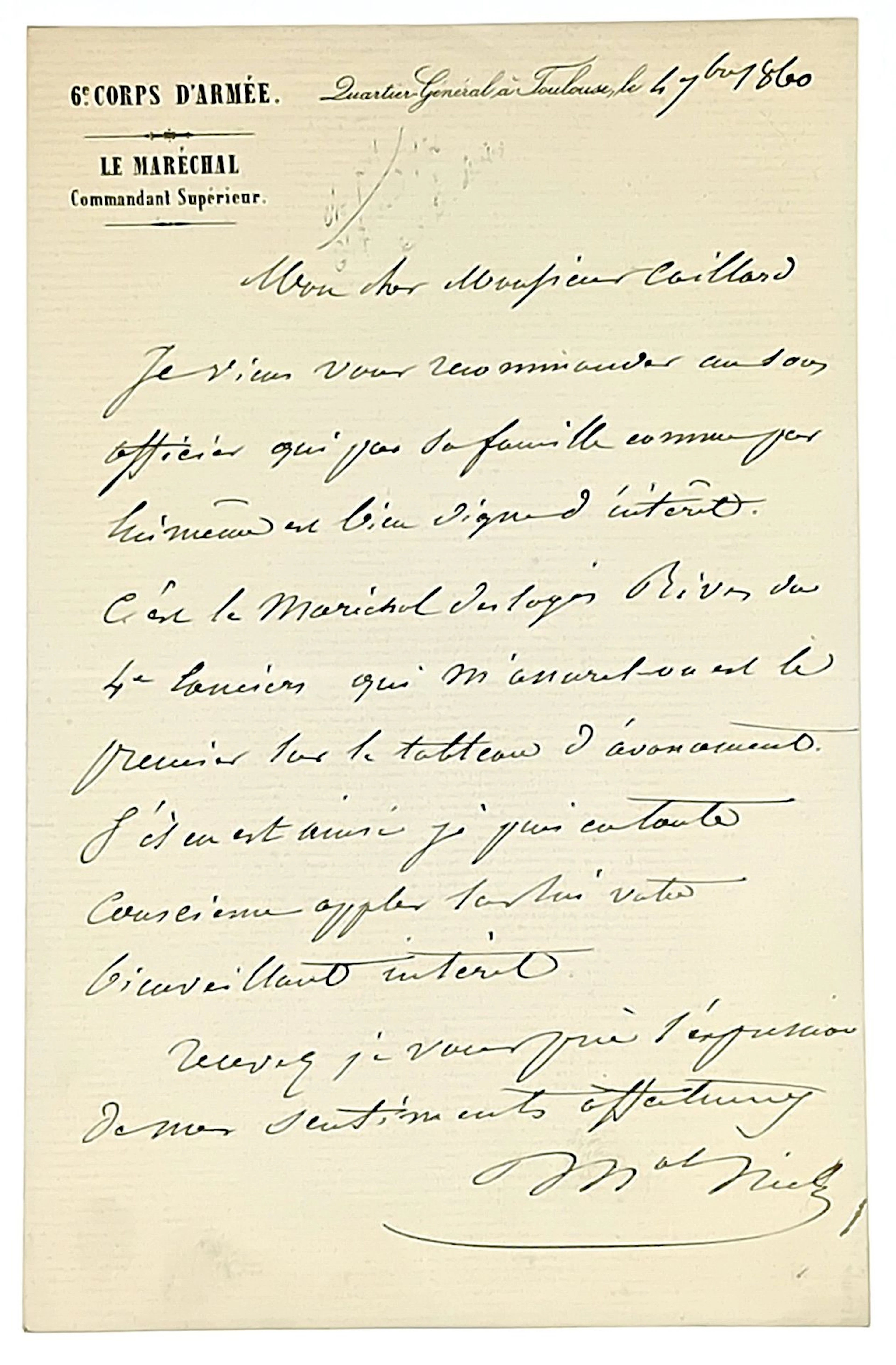 Marshal NIEL Adolphe (1802-1869) Marshal of France. Letter A - Lot 585