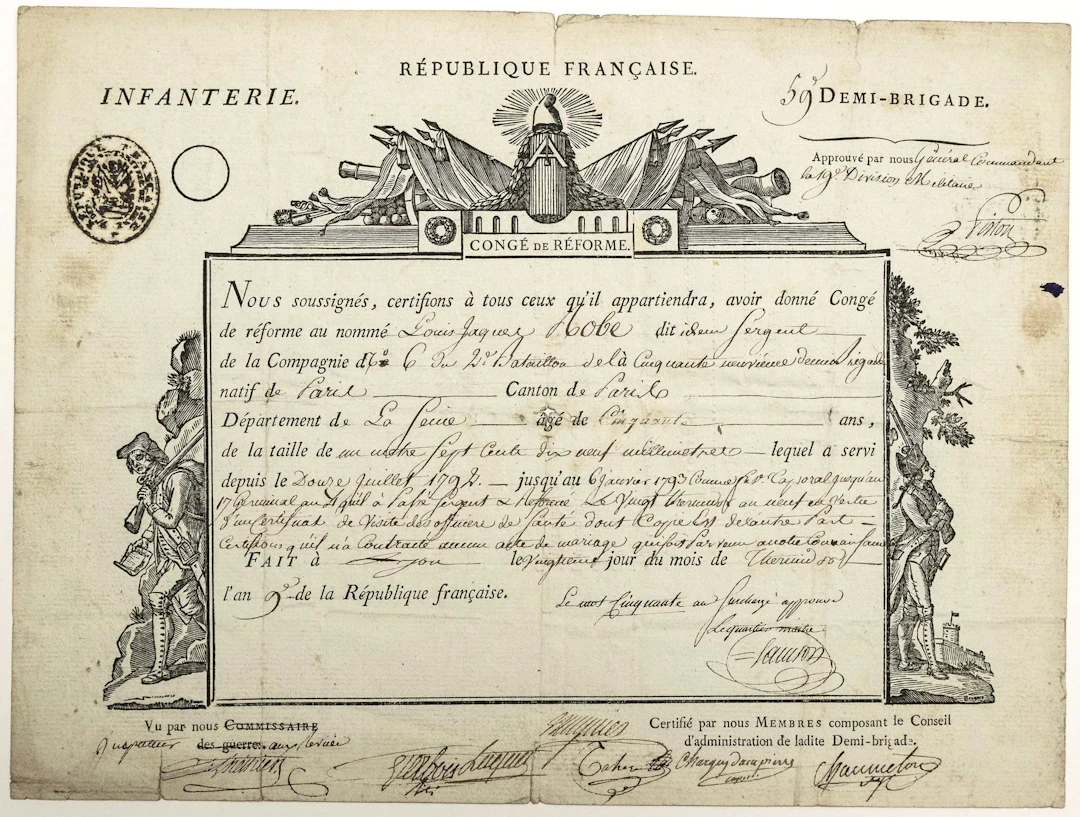 RHÔNE. 1801. Military discharge signed by the Council of the - Lot 314