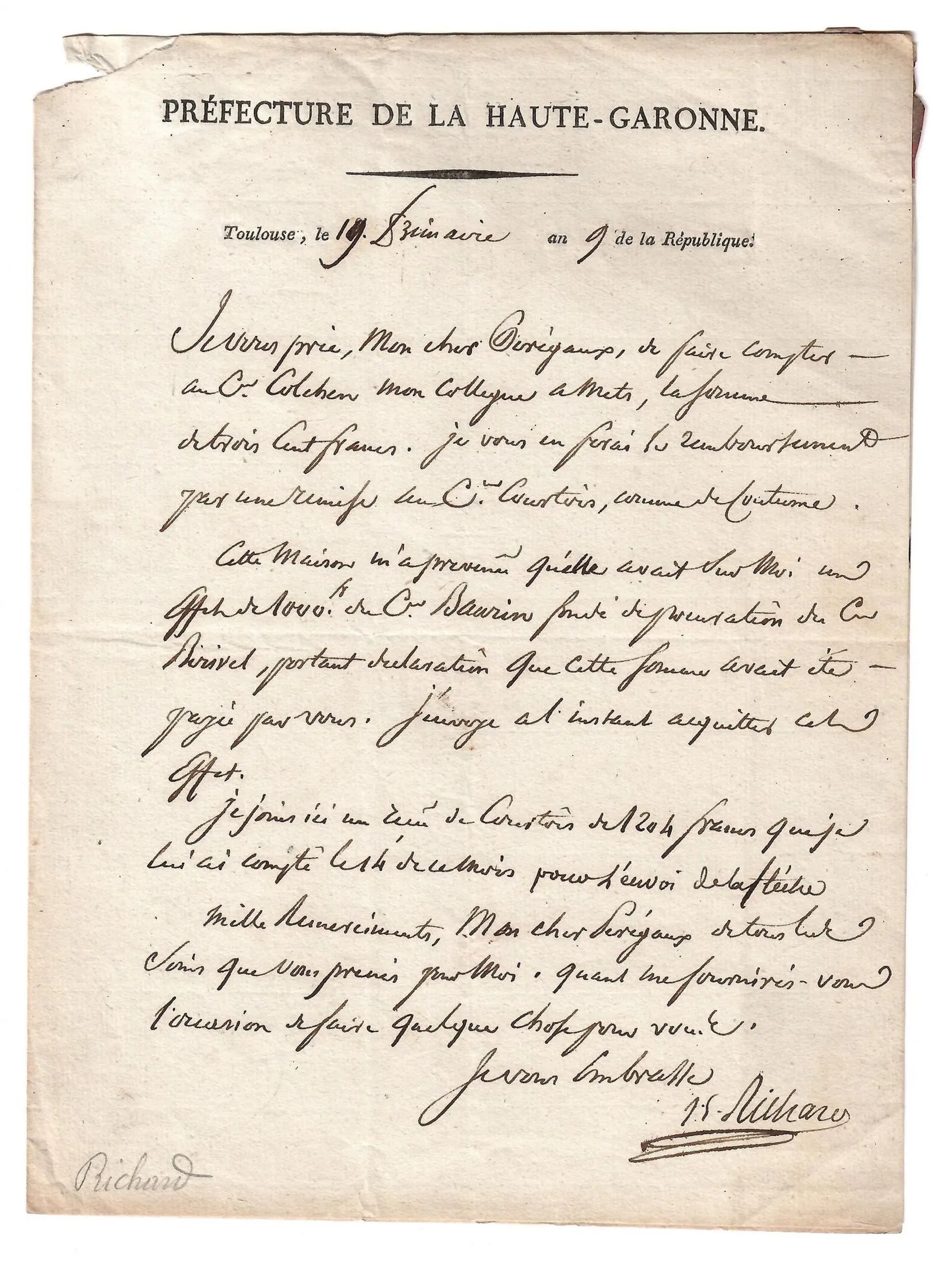 RICHARD (Joseph-Étienne), Member of the National Convention - Lot 306
