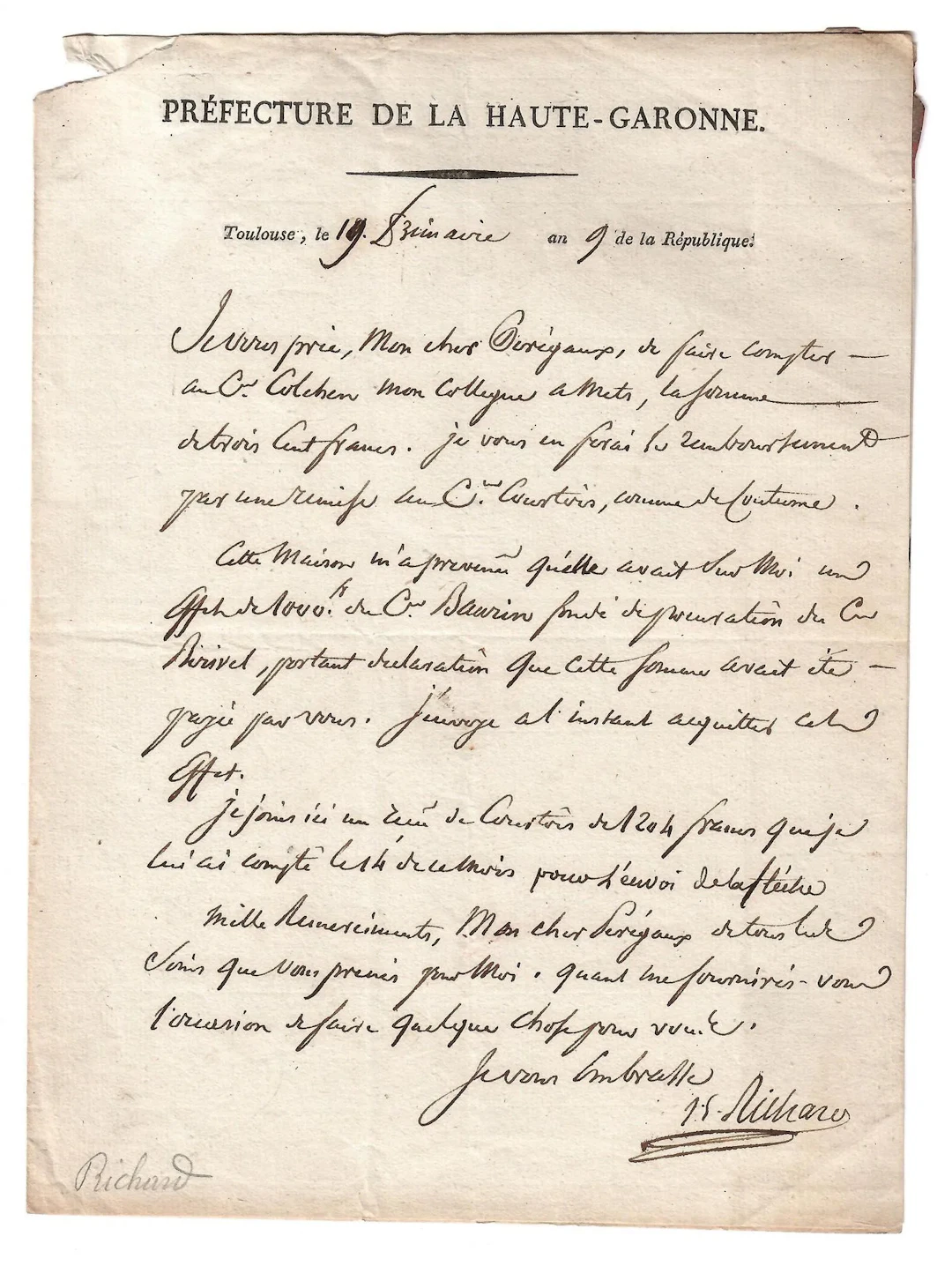 RICHARD (Joseph-Étienne), Member of the National Convention - Lot 306
