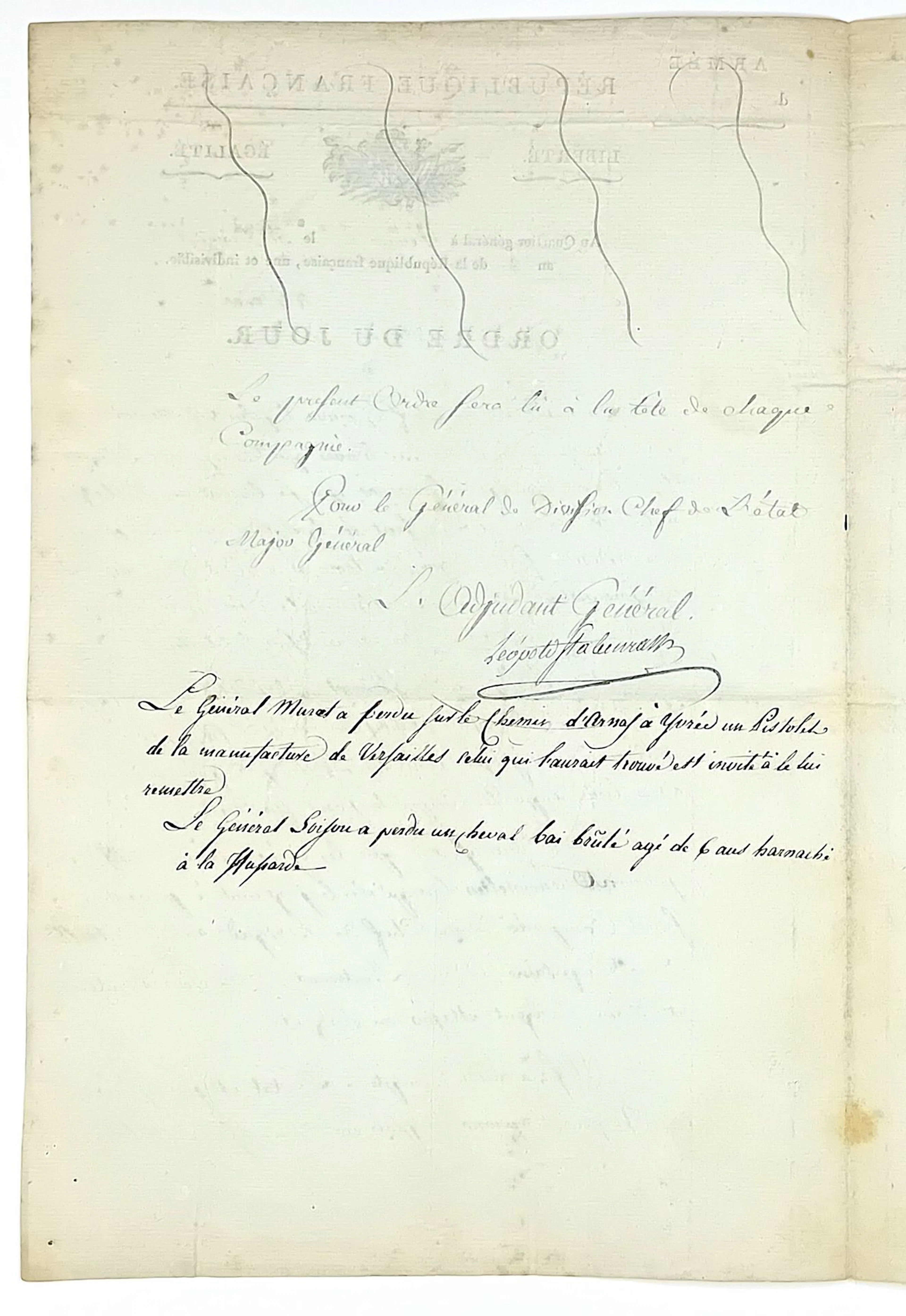 RESERVE ARMY. Headquarters at Verrès, May 5, Year 8 (May 25, - Lot 300