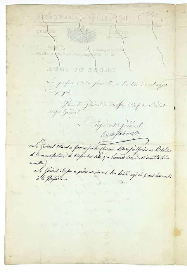 RESERVE ARMY. Headquarters at Verrès, May 5, Year 8 (May 25, - Lot 300