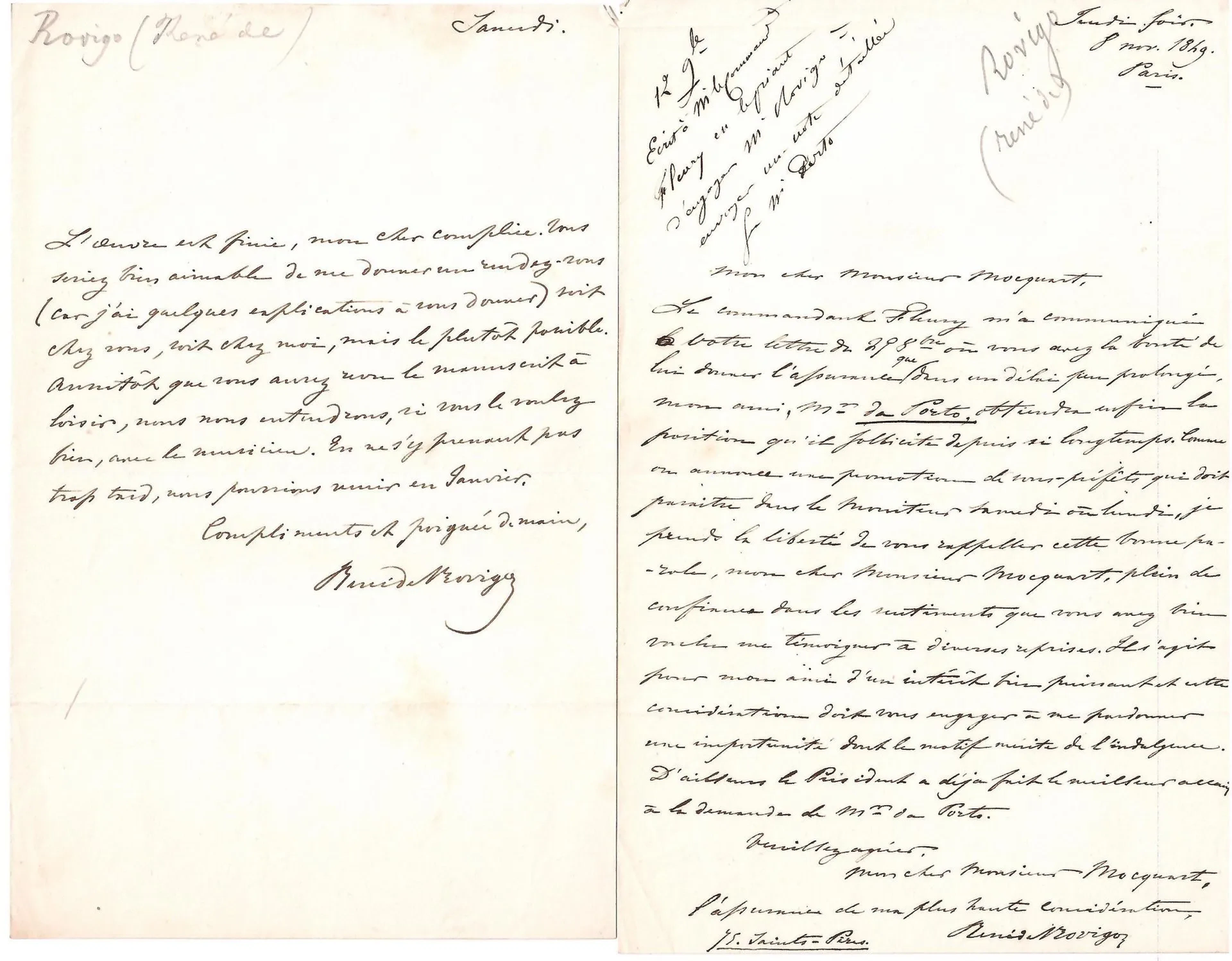 The SAVARY DE ROVIGO Family. 8 Letters or Notes: René de SAV - Lot 539