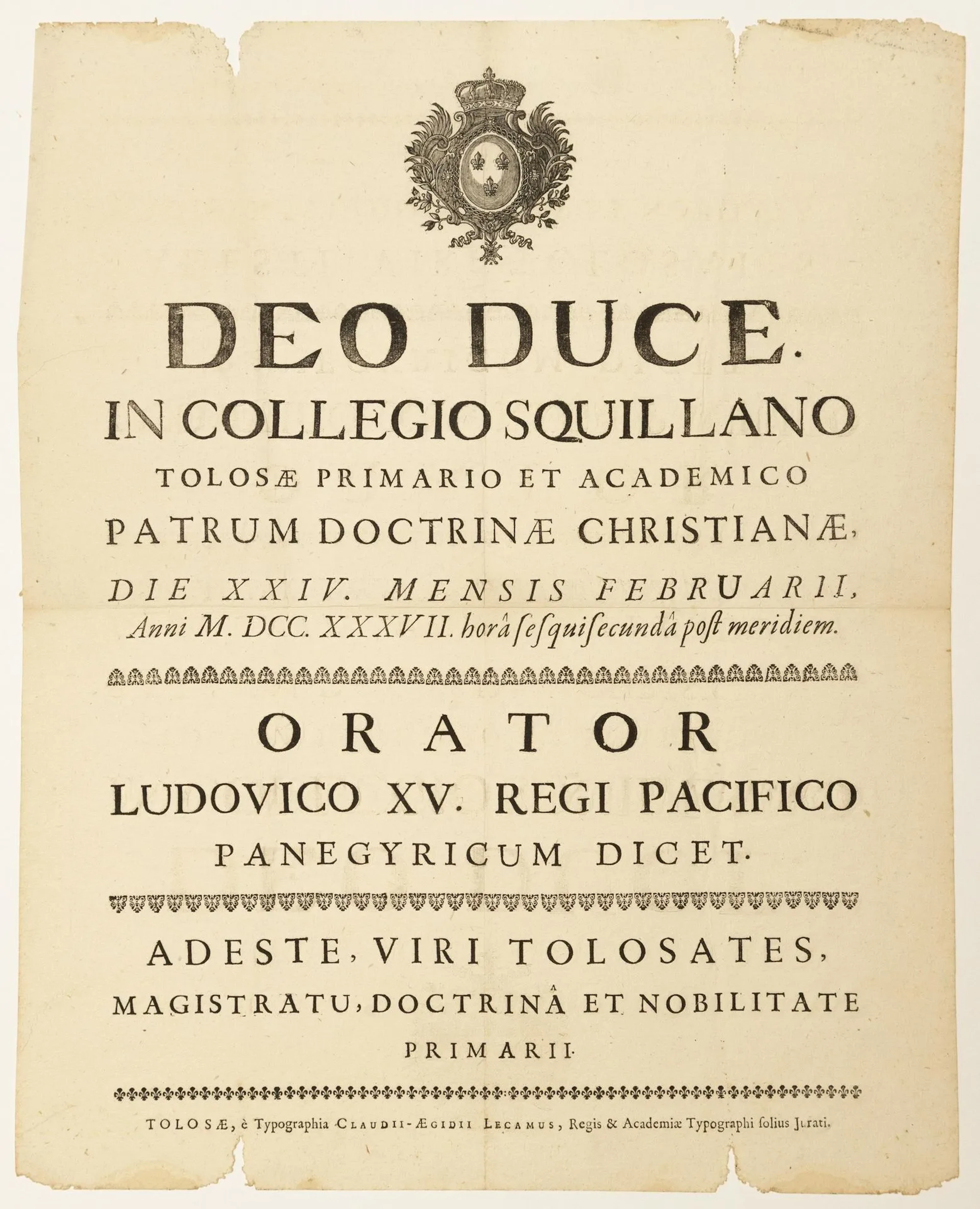 HAUTE-GARONNE. 1737. Avis du Collège SQUILLANO de TOULOUSE, - Lot 64