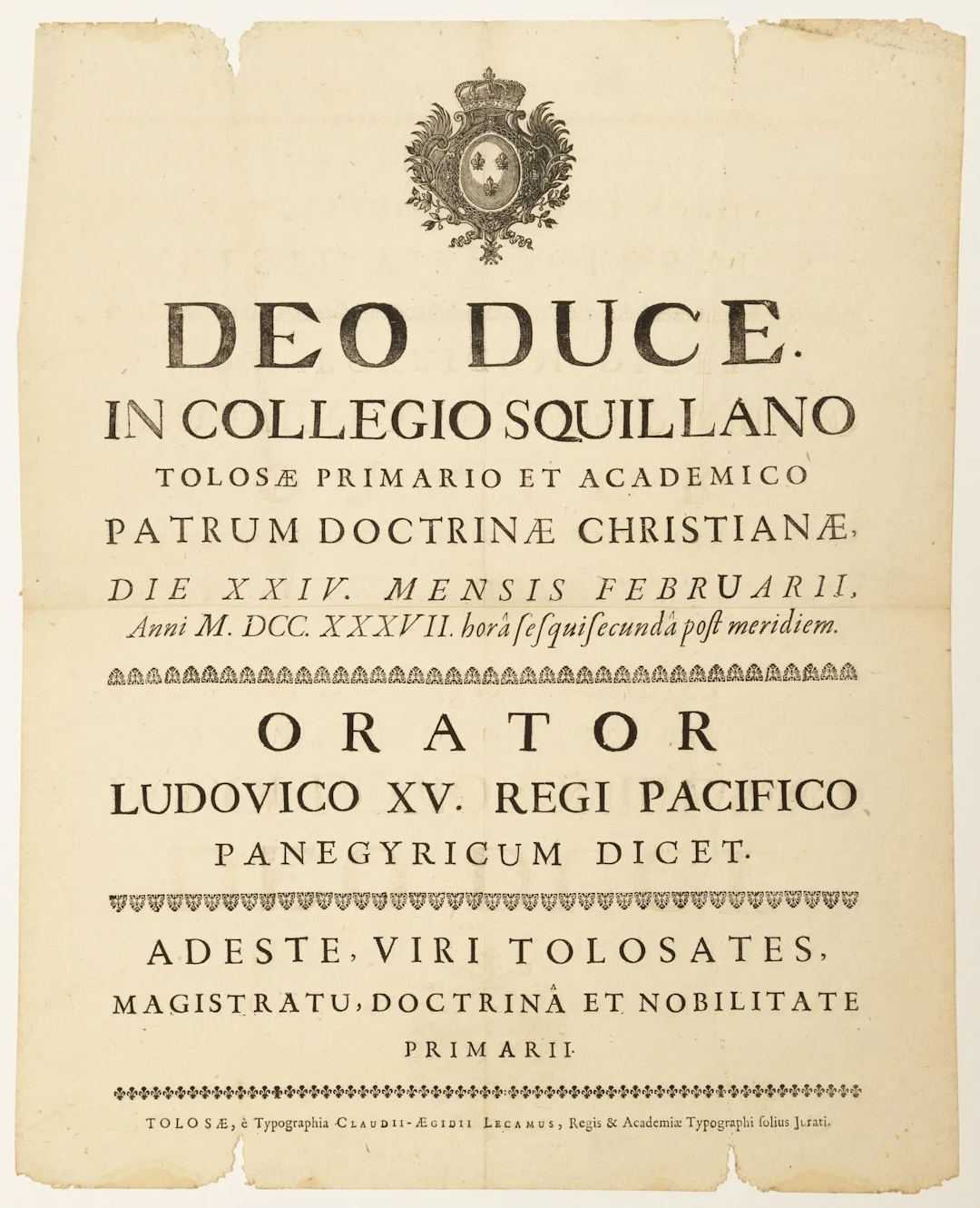 HAUTE-GARONNE. 1737. Avis du Collège SQUILLANO de TOULOUSE, - Lot 64