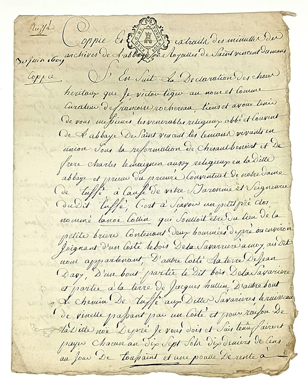 SARTHE “Copies and Excerpts from the Minutes of the Archives - Lot 104