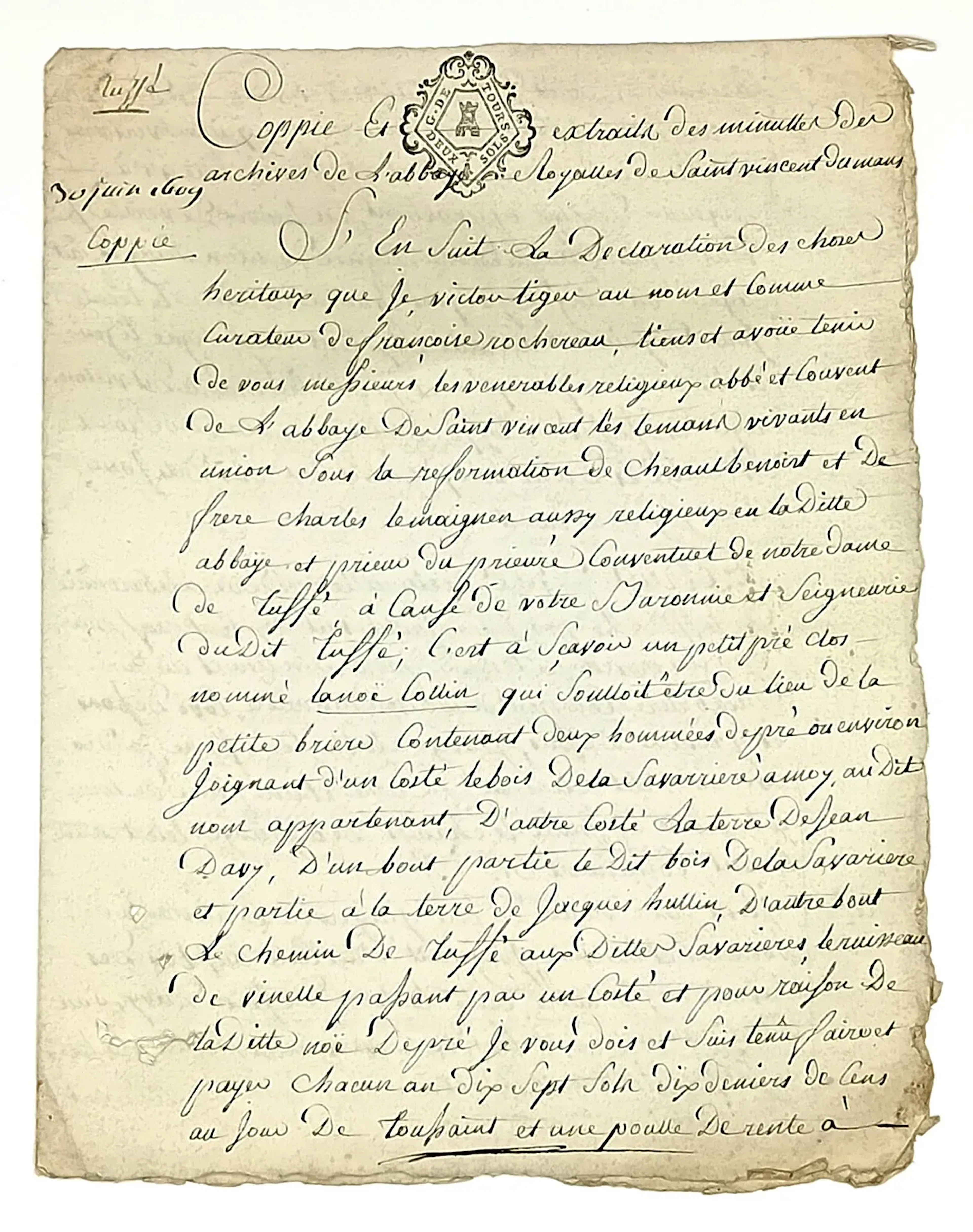 SARTHE “Copies and Excerpts from the Minutes of the Archives - Lot 104