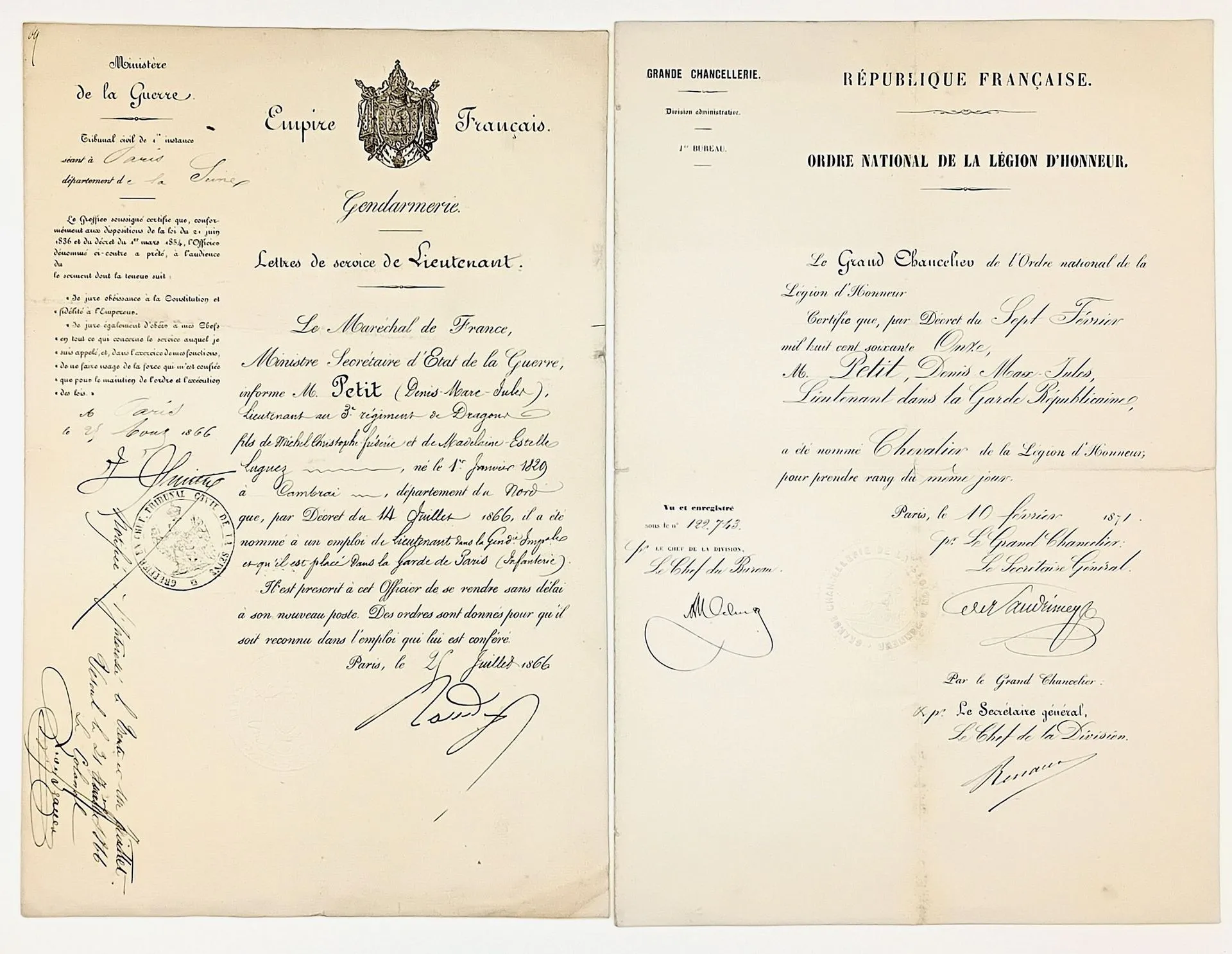 Marshal RANDON. GENDARMERIE - Pièce signée du Comte RANDON J - Lot 624