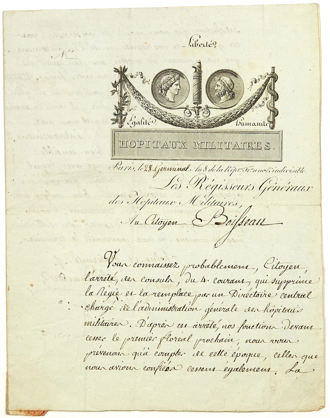 ENGRAVED VIGNETTE. Piece signed Les Régisseurs Généraux des - Lot 299