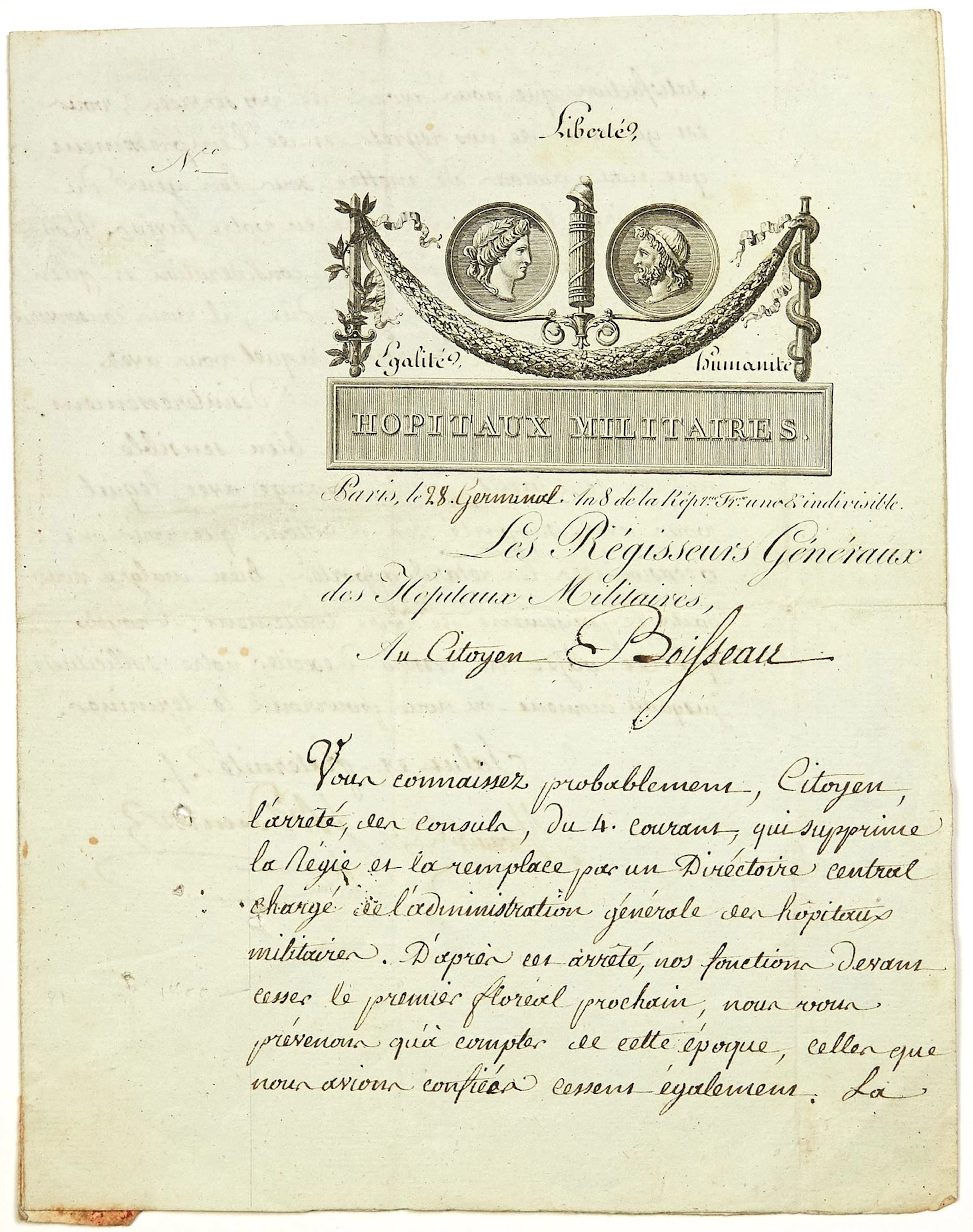 ENGRAVED VIGNETTE. Piece signed Les Régisseurs Généraux des - Lot 299