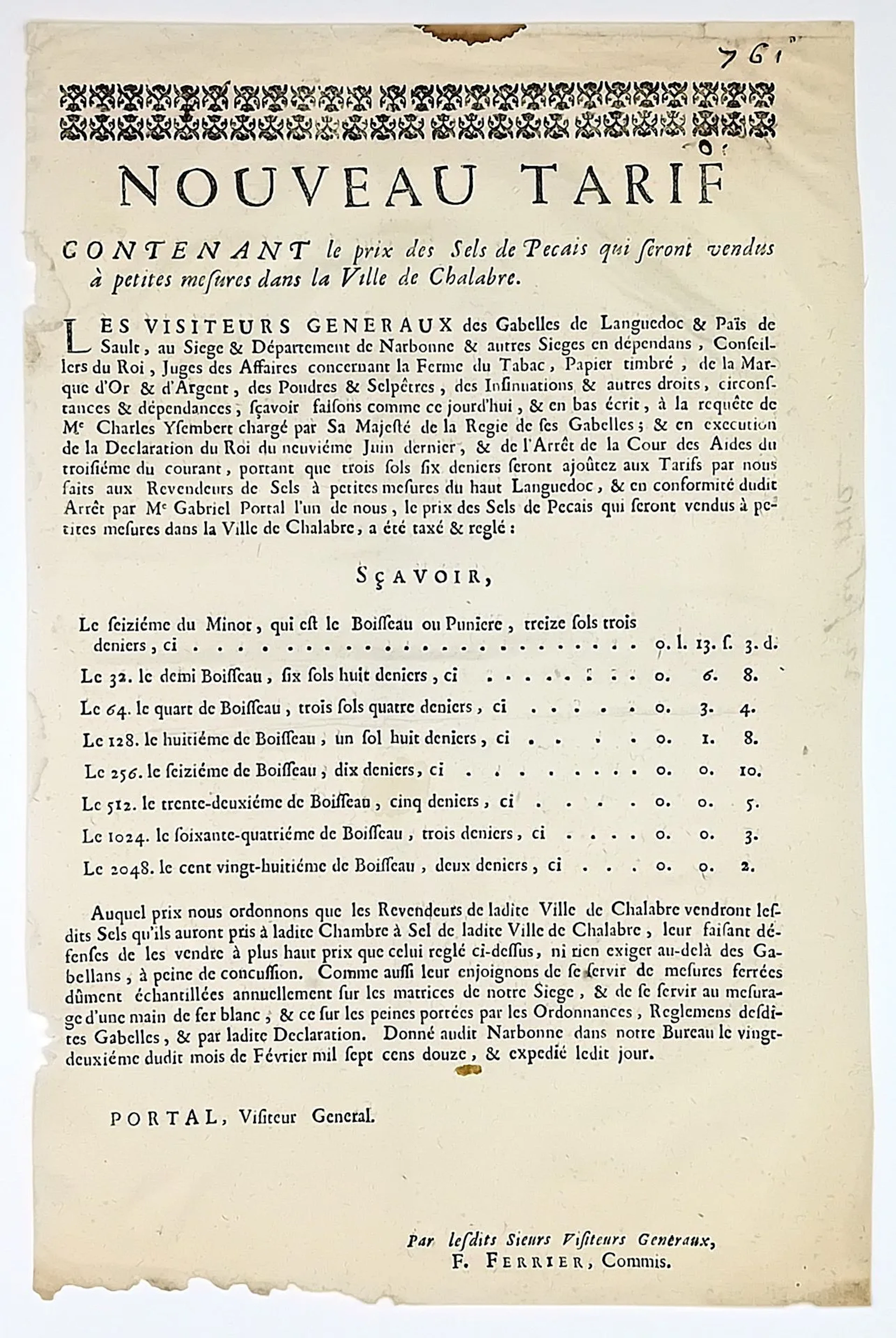 AUDE. SALT AND GABELLE. Poster given to NARBONNE in our Offi - Lot 50