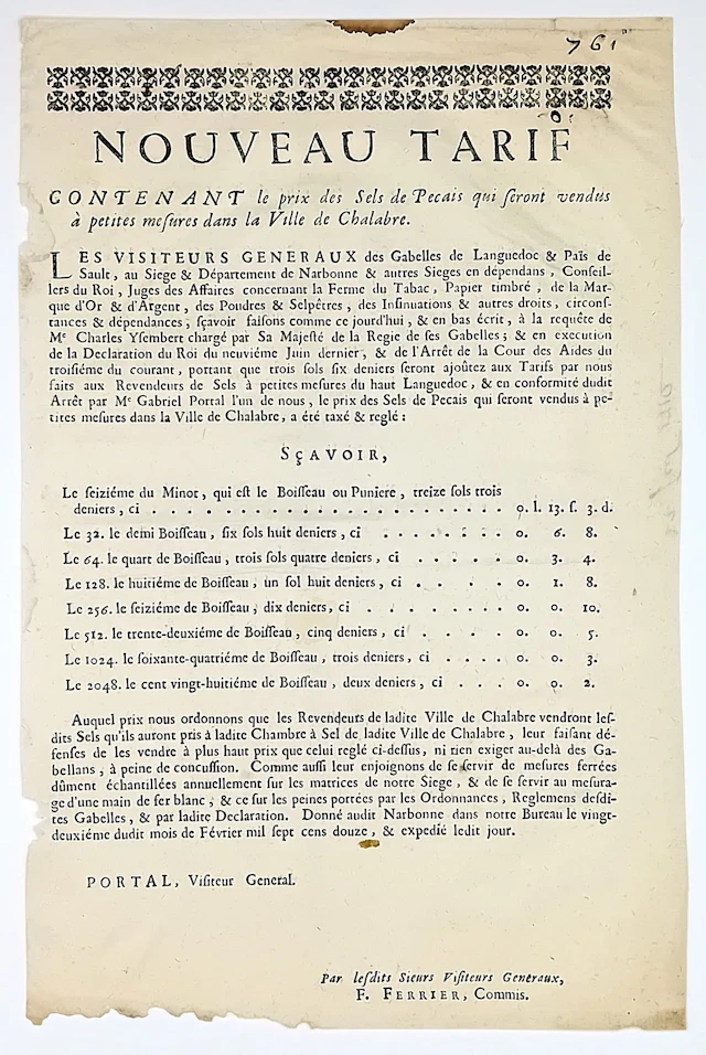 AUDE. SALT AND GABELLE. Poster given to NARBONNE in our Offi - Lot 50