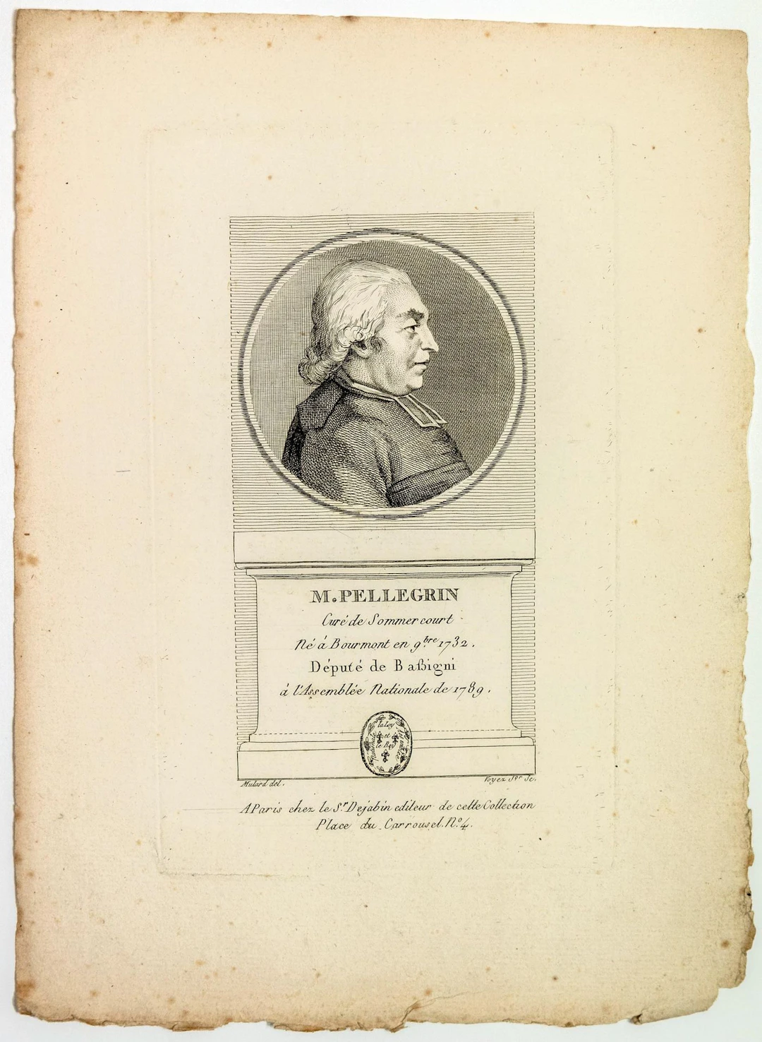 HAUTE-MARNE. Louis François Claude PELLEGRIN, Curé de Sommer - Lot 172