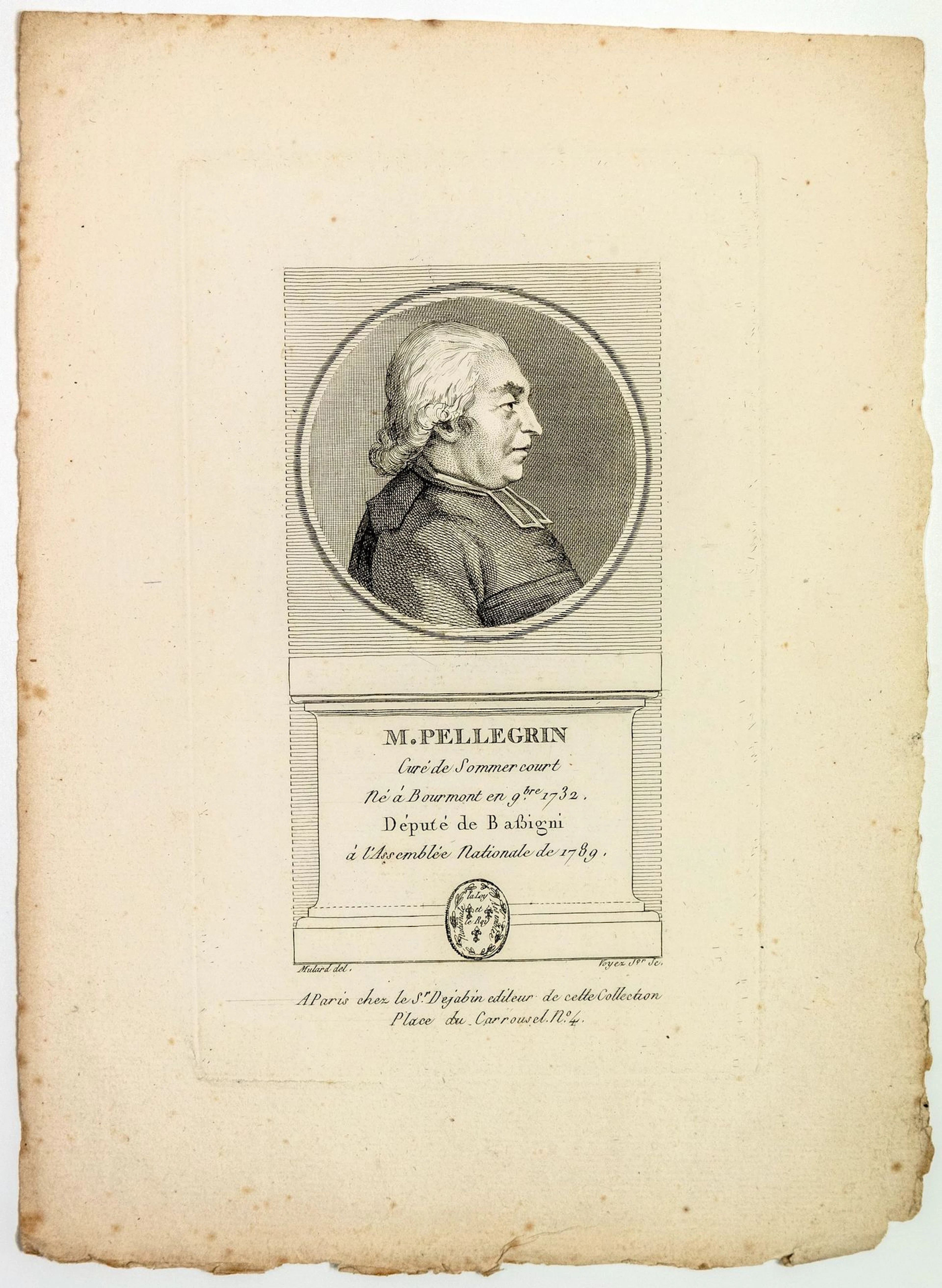 HAUTE-MARNE. Louis François Claude PELLEGRIN, Curé de Sommer - Lot 172