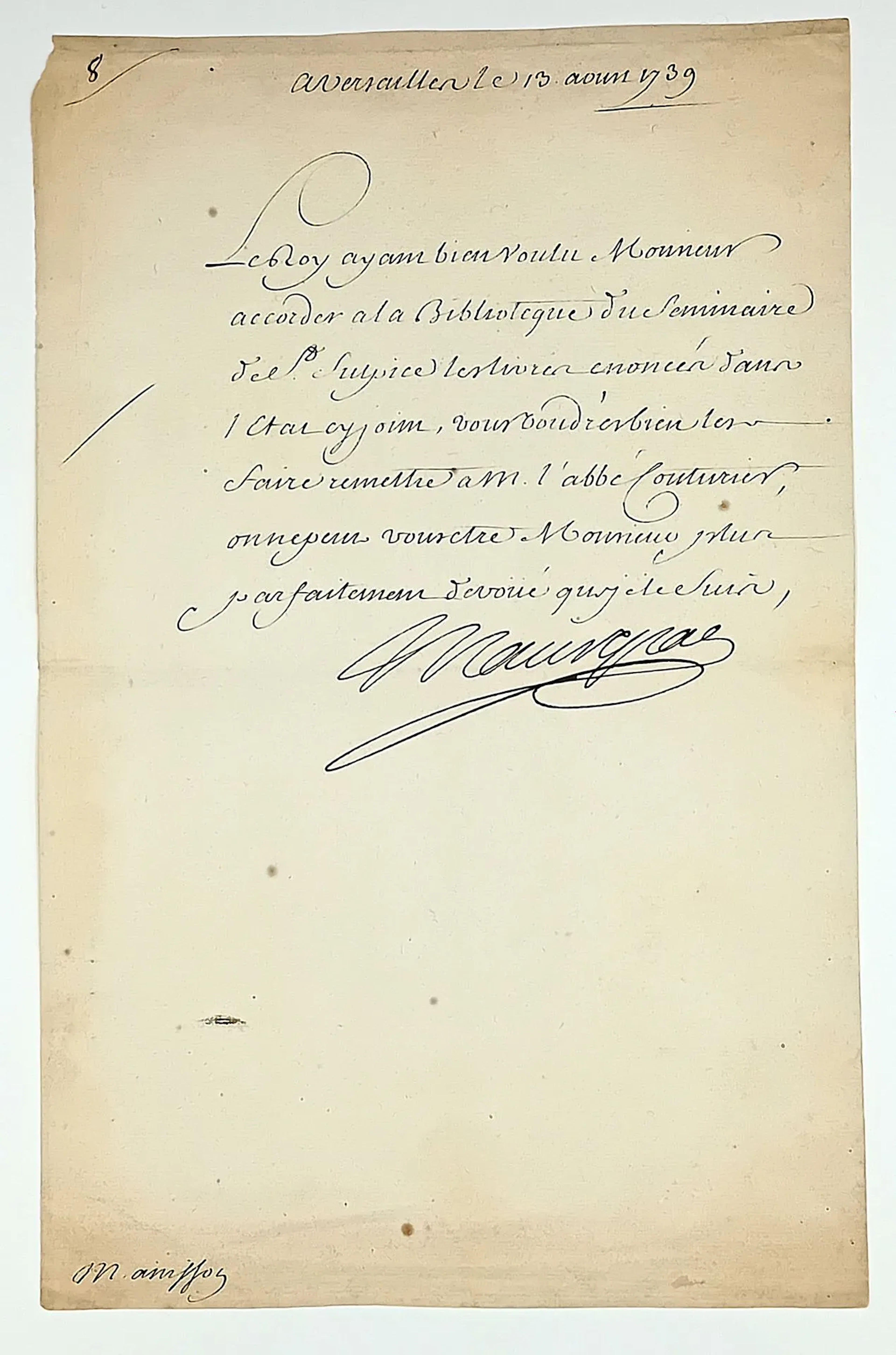 MAUREPAS (Jean-Frédéric PHÉLYPEAUX, Comte de) 1701-1781 - Se - Lot 65
