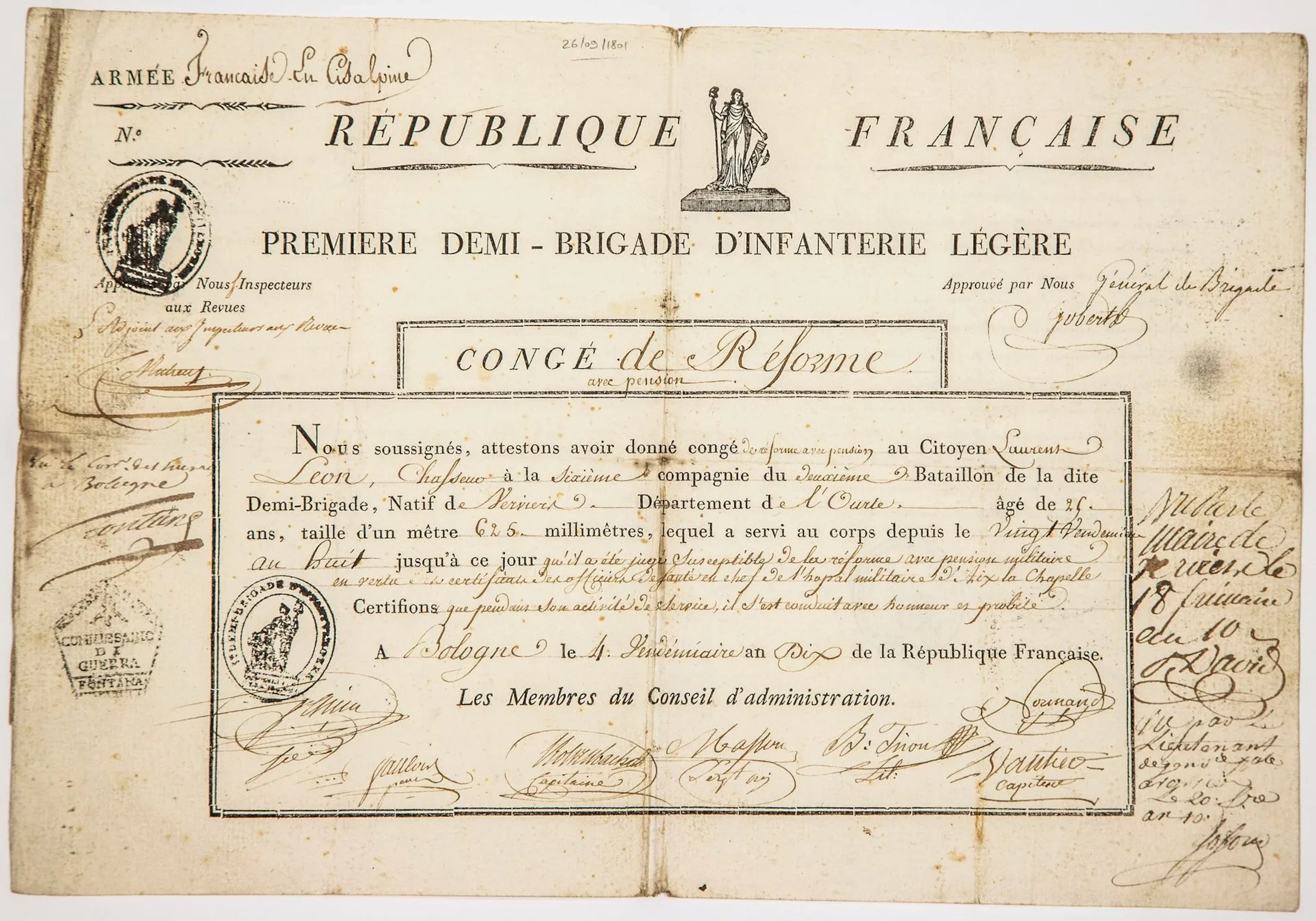 Signed GOBERT Brigadier General of the French Army in CISALP - Lot 315