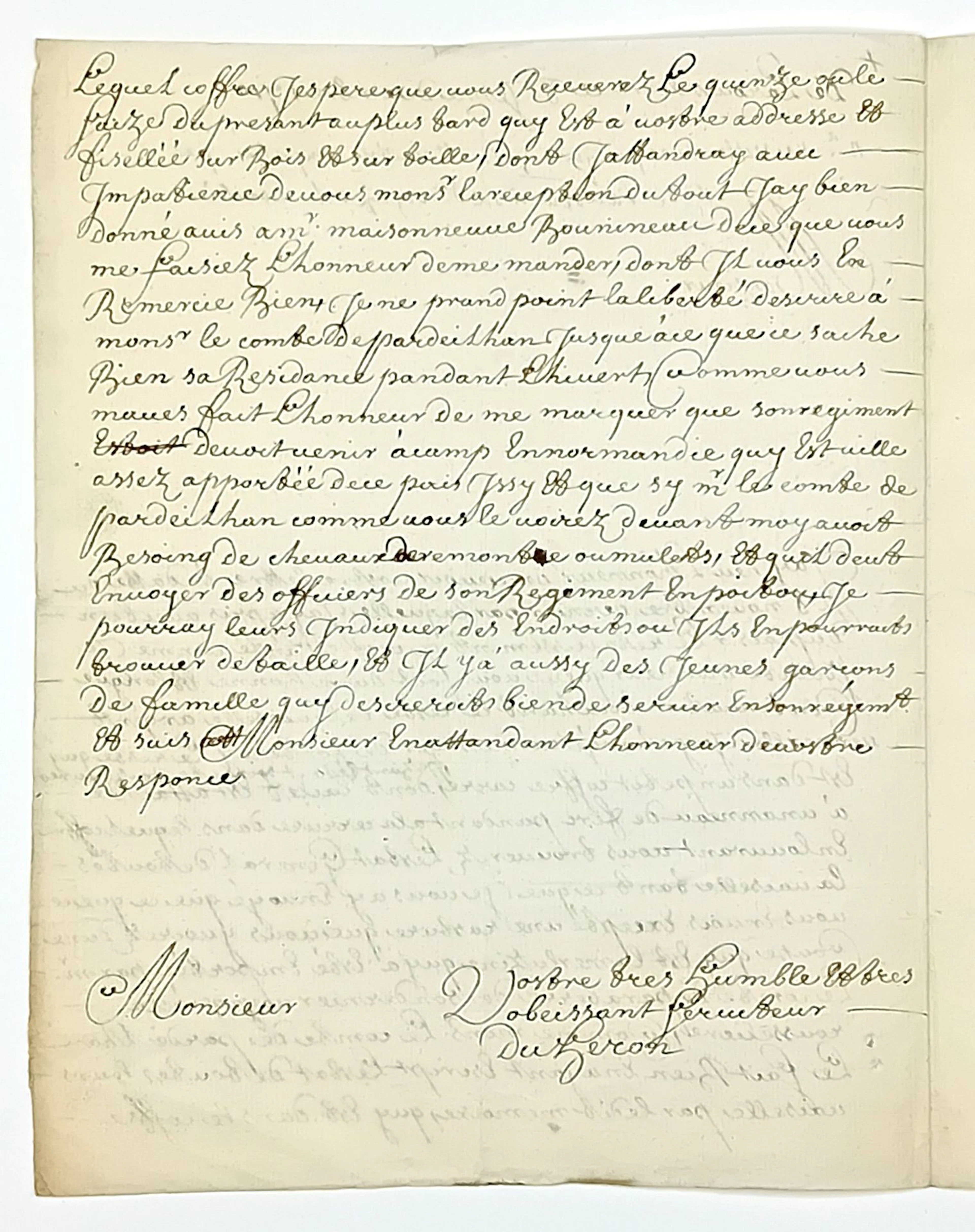 ORNE. Château de LA ROUSSELIÈRE BEAUVAIN. Autograph letter s - Lot 48