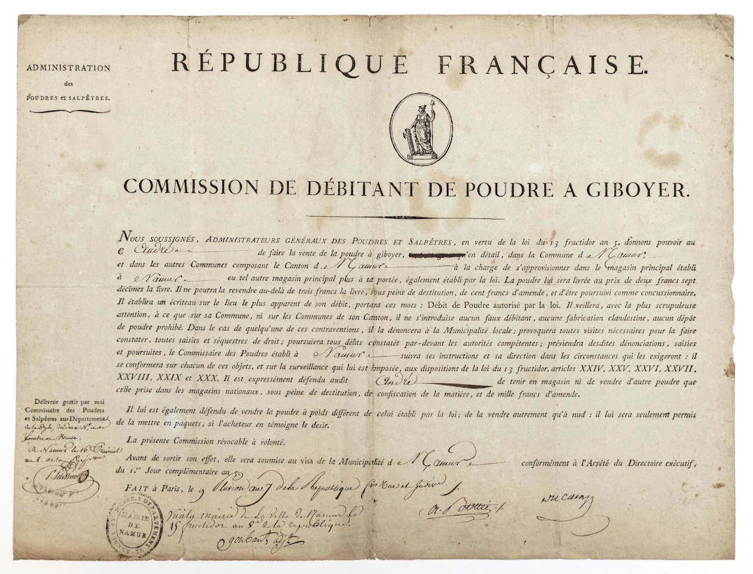 BELGIUM. 1799. NAMUR (Department of the Dyle). License to se - Lot 278
