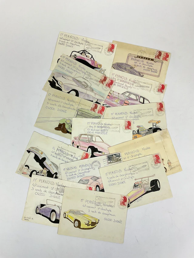France - Letters: Set of 13 modern letters with hand-drawn i - Lot 125